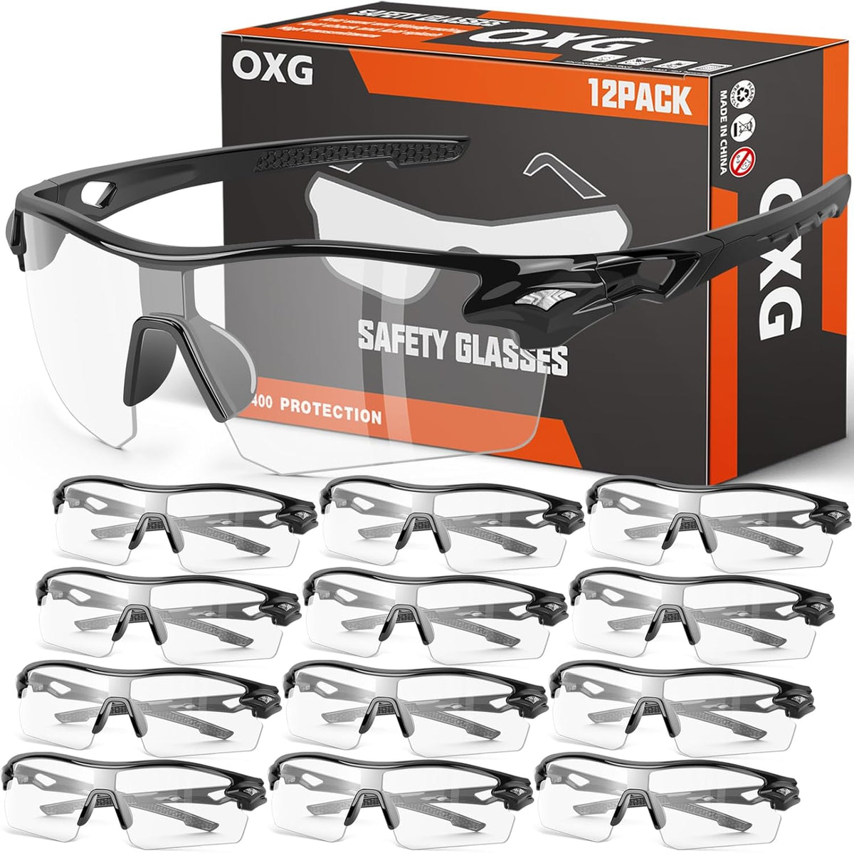 OXG 12 Pack Safety Glasses for Men Women, ANSI Z87.1 Safety Goggles Impact Resistant Protective