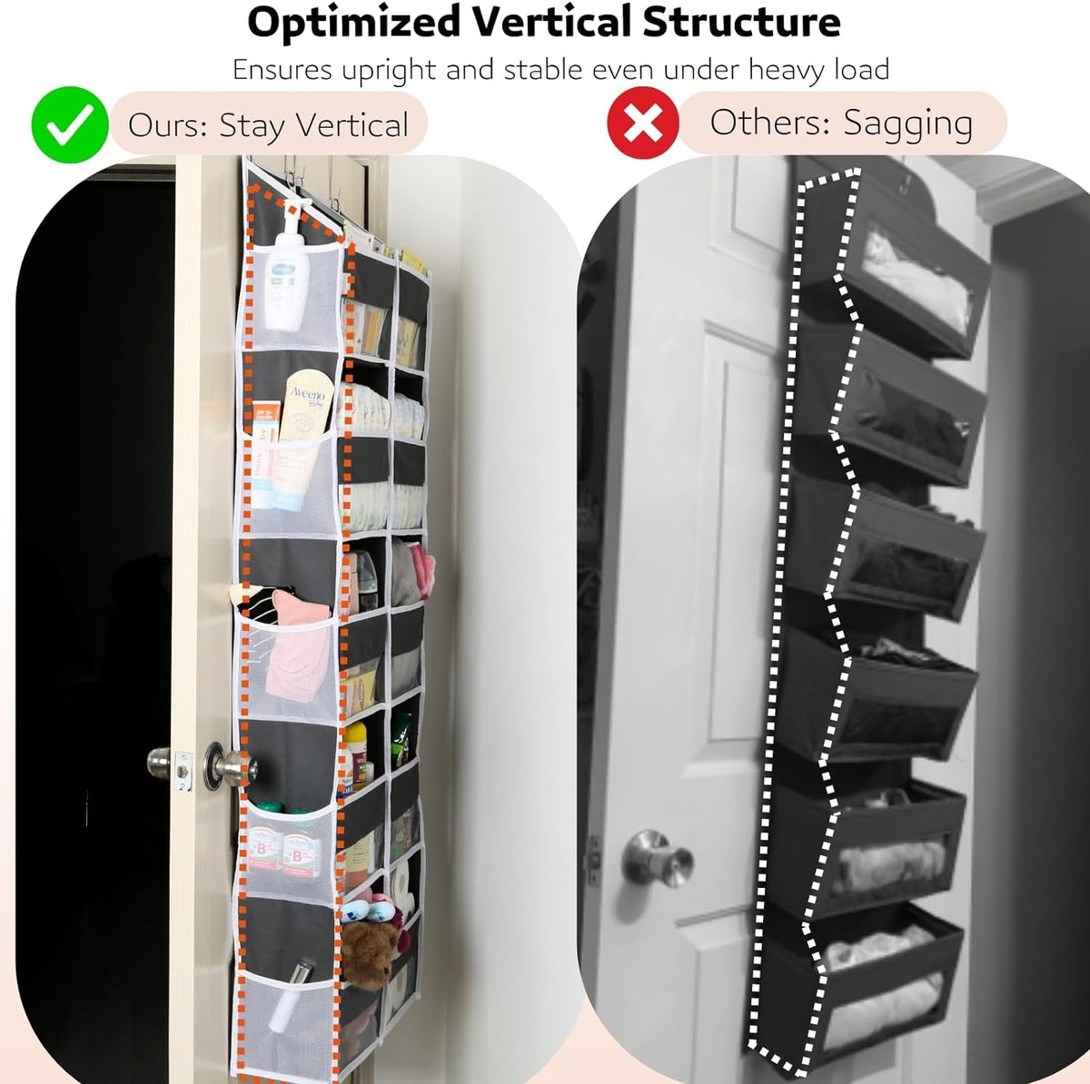 Over the Door Organizer 5 Tiers, Extra Large Behind Door Storage of 10 Compartments, 80 lbs Weight