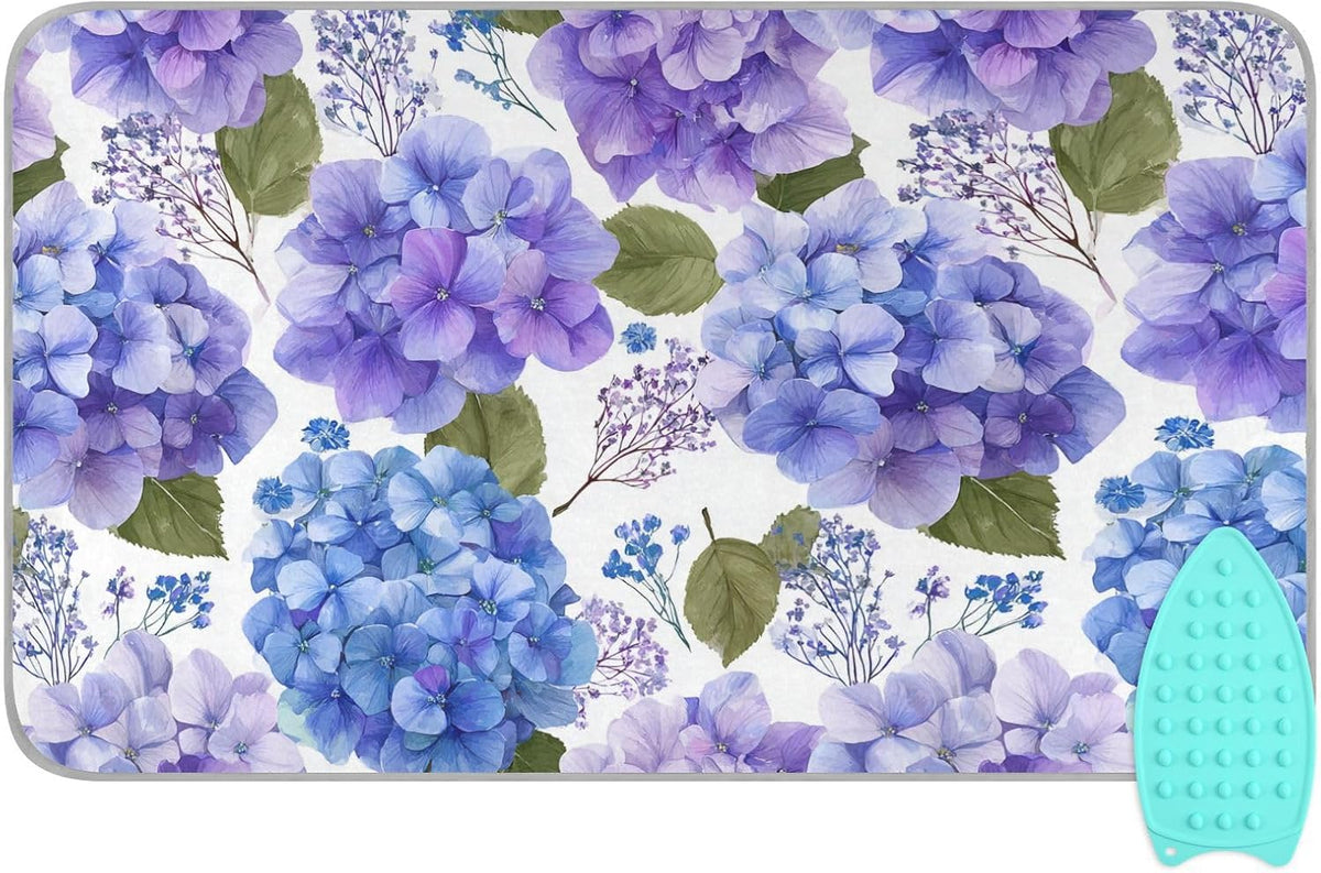 Purple Hydrangea Herb Ironing Mat for Table top Portable Ironing Pad Blanket for Washer Dryer