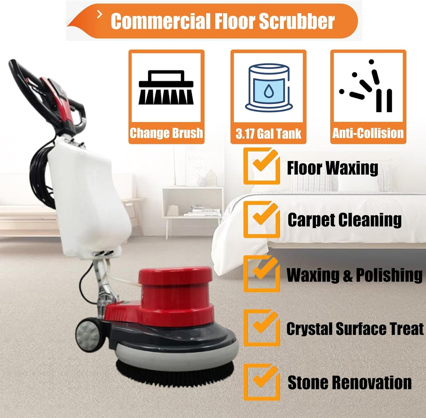 Commercial Floor Cleaning Machine 17" Floor Cleaner and Polisher Industrial Ground Scrubber Buffer