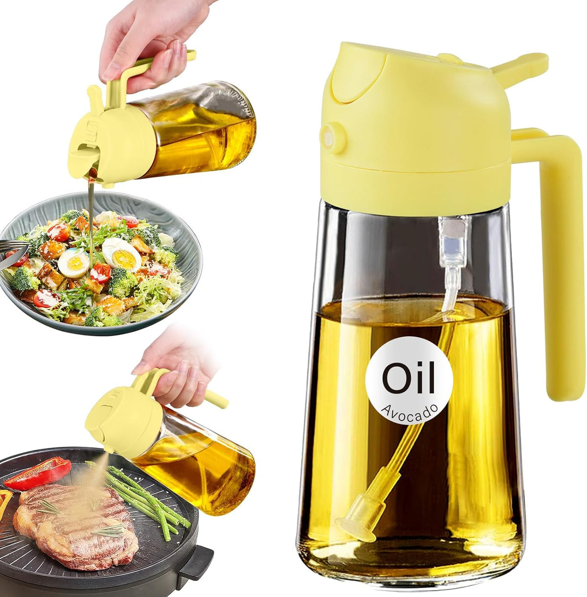 YARRAMATE 16oz/470ml Glass Olive Oil Sprayer for Cooking with Stickers, 2 in 1 Oil Dispenser for