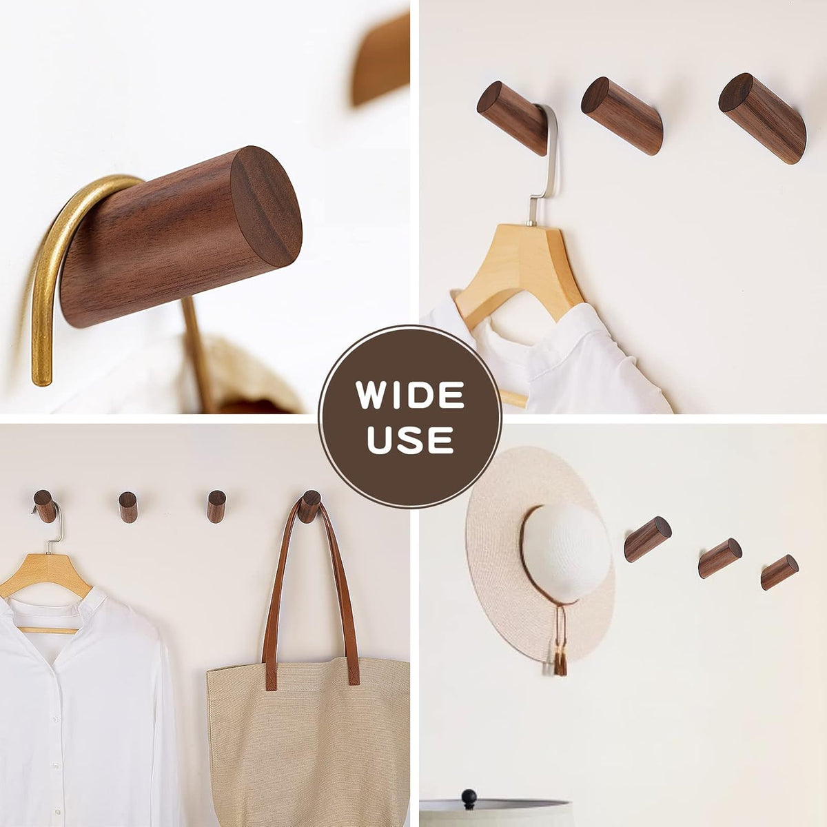 Wooden Wall Hooks, 2 Pack Coat Hooks Wall Mount, Natural Wood Hooks Coat Rack, Heavy Duty Hooks for