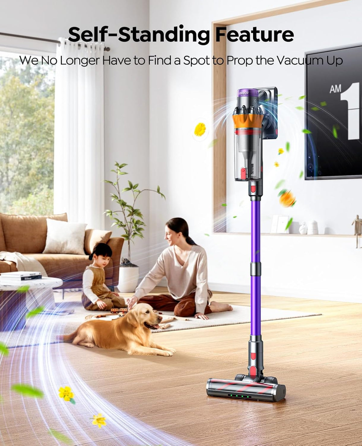 Cordless Vacuum Cleaner, 600W/50KPA/65Mins(ECO Mode) Vacuum Cleaners for Home, Self-Standing Stick