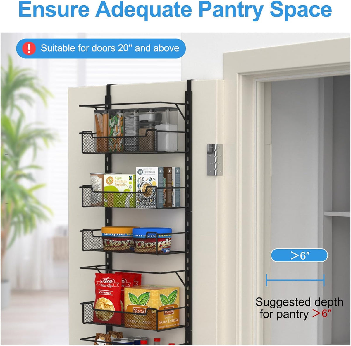 Over the Door Pantry Organizer, 8-Tier Over the Door Organizer with Adjustable Basket, Pantry Door