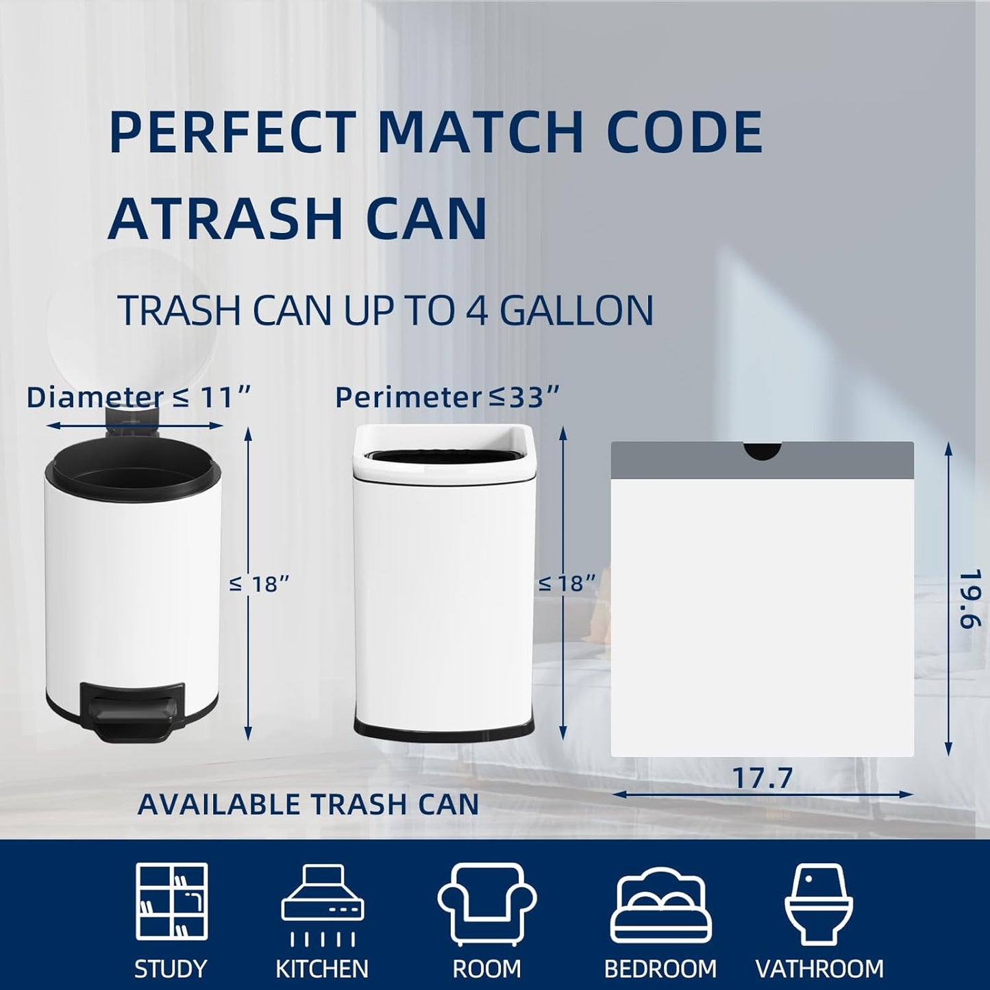 2.6 Gallon Mini Drawstring Trash Bags, Small Garbage Bags by KSSKSS, Code a fit 10-15 Liter, 2.6-4