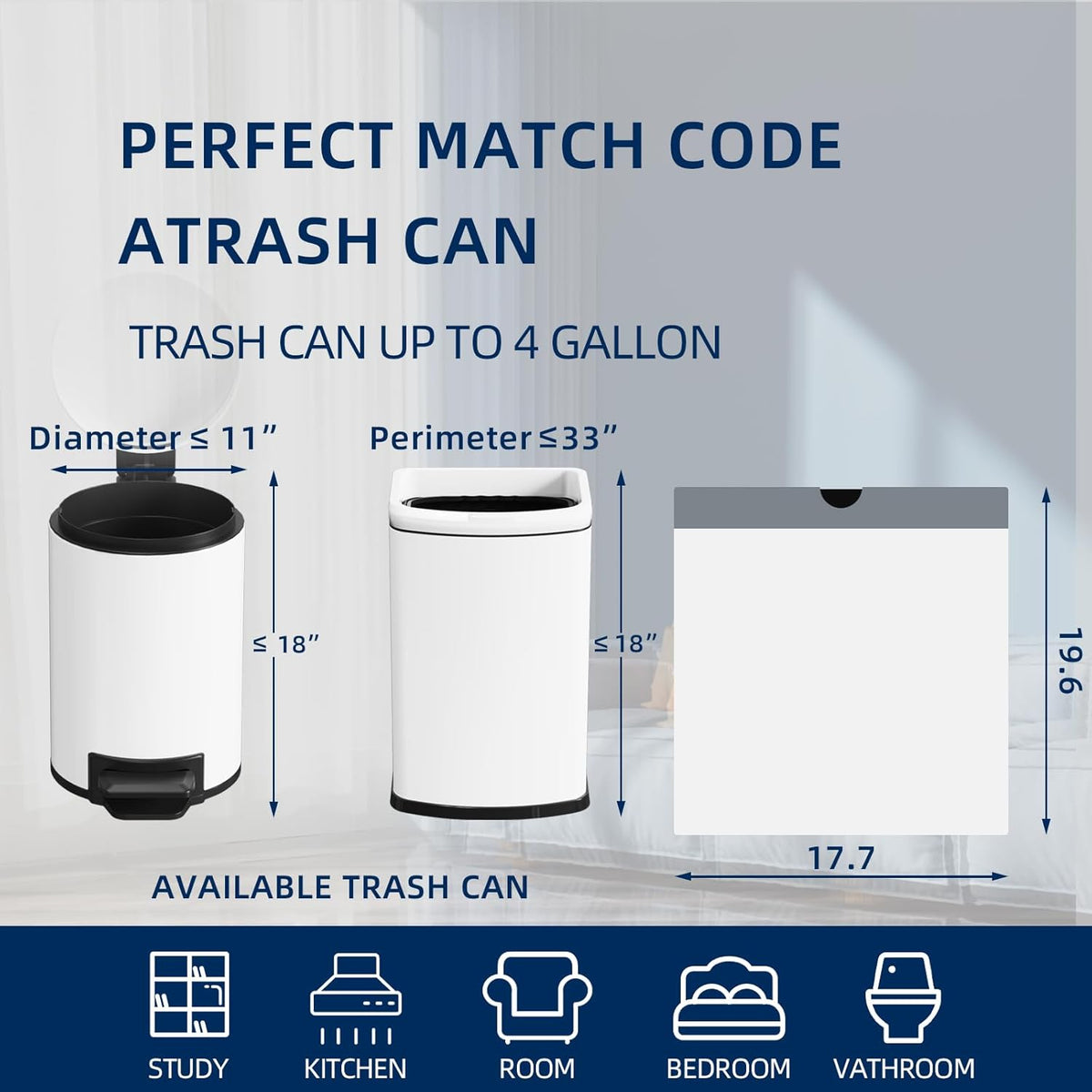 2.6 Gallon Mini Drawstring Trash Bags, Small Garbage Bags by KSSKSS, Code a fit 10-15 Liter, 2.6-4