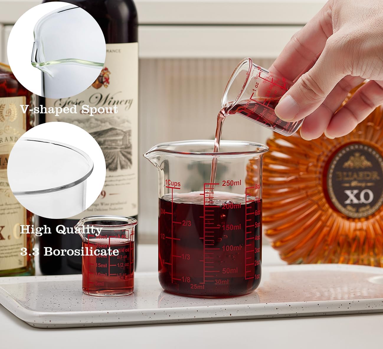 High Borosilicate Glass Measuring Cup with V-Shaped Spout, 30ml (1oz) | Pack of 2 – Precision Glass