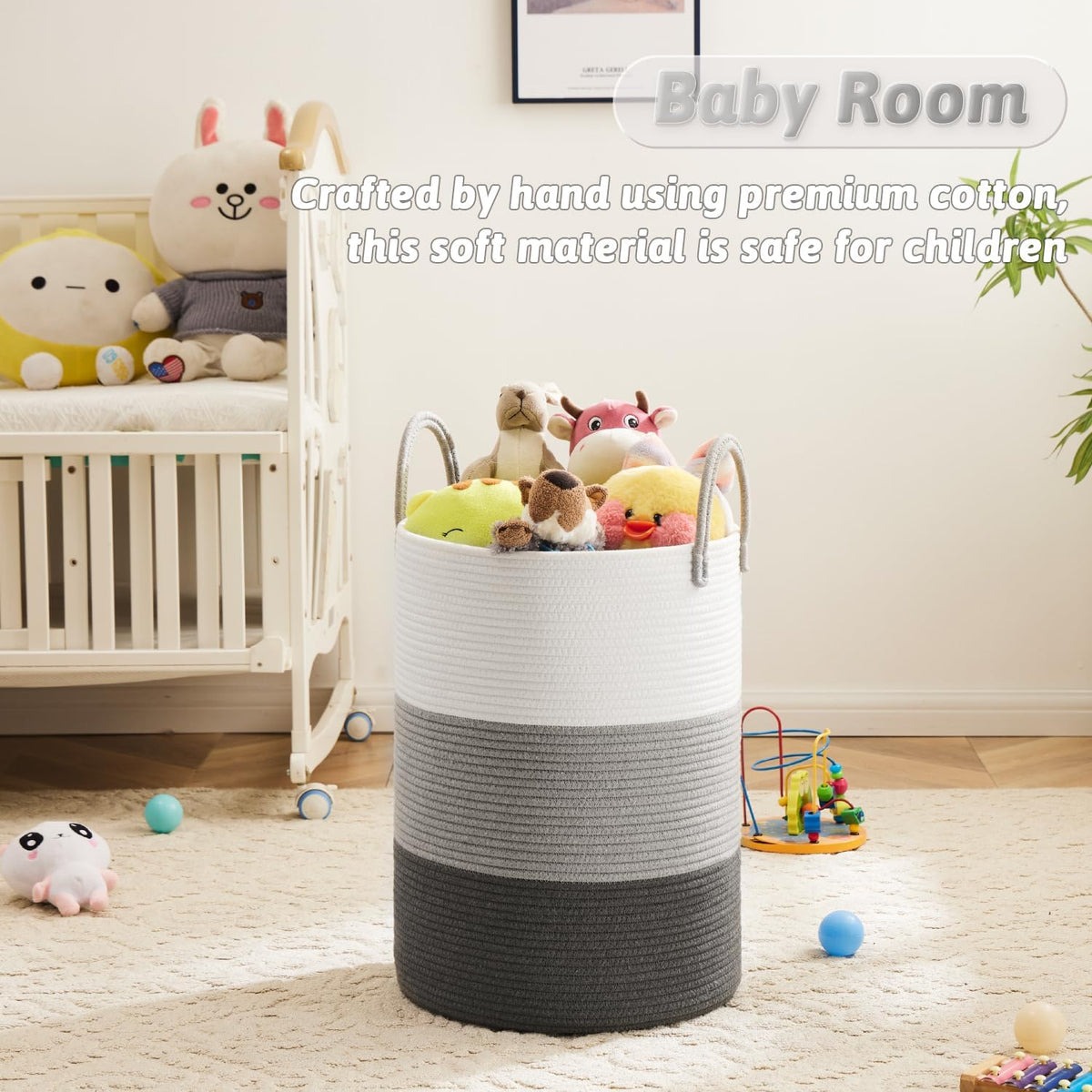 Laundry Basket,Woven Cotton Rope Laundry Hamper,60L for Decorative Storage of Dirty Clothes,Toys