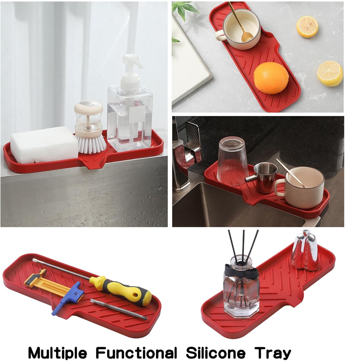 Silicone Bathroom Soap Dishes with Drain Spout-Bathroom and Kitchen Sink Organizer,Sponge