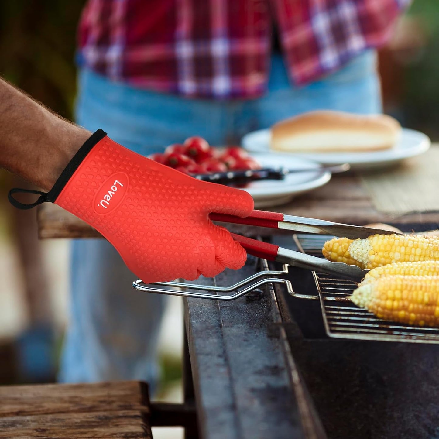 Kitchen Oven Gloves - Dual-Layer Heat Resistant Grilling Gloves, Silicone Oven Mitts with 5