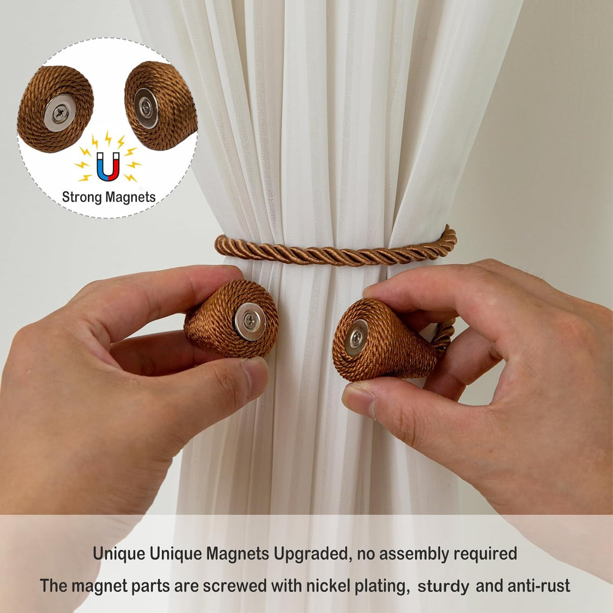 Magnetic Curtain Tiebacks 4 Pack Outdoor Rope Curtain Tie Backs Decorative Window Treatment