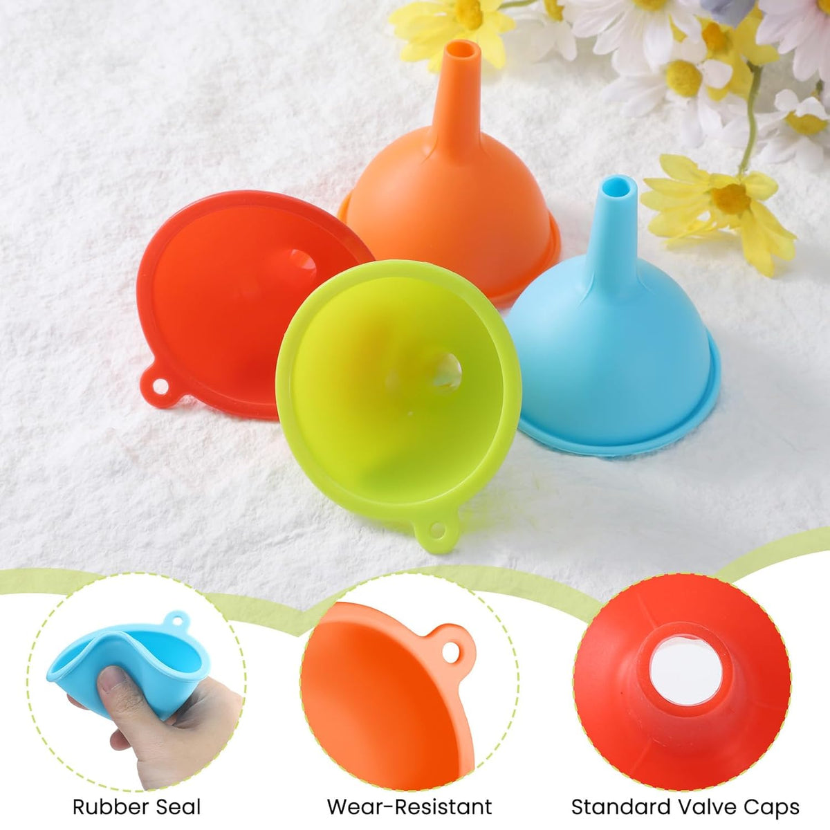 4 Pack Kitchen Silicone Funnel, Kitchen Funnel Set, Canning Silicone Funnels, Wide Mouth Canning