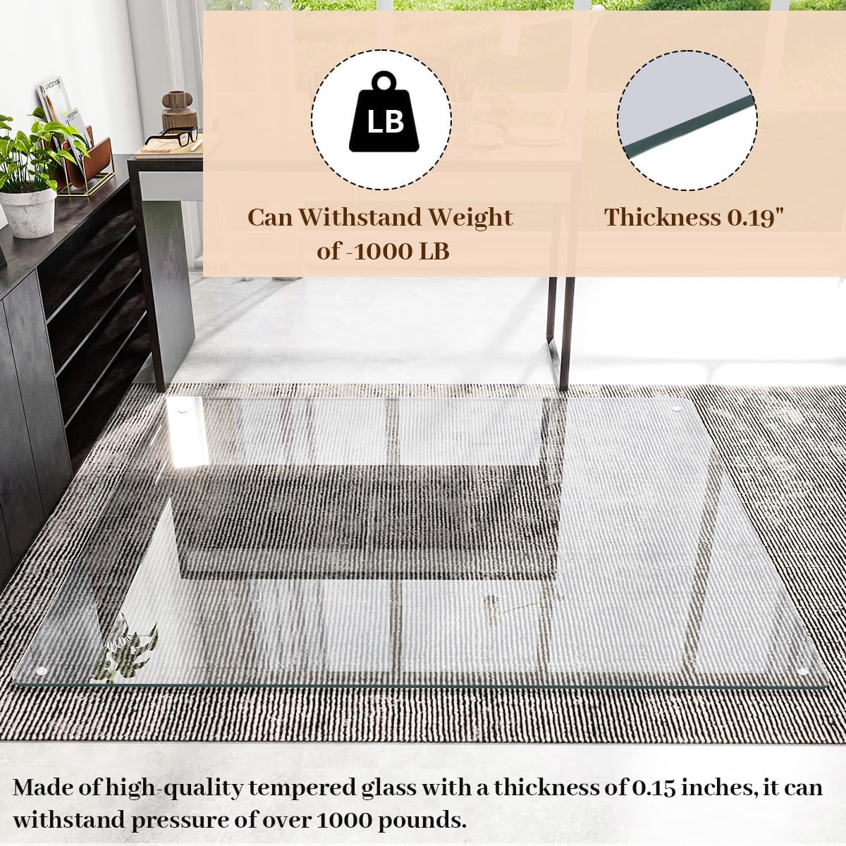 [Tempered Glass] 46" x 55" Glass Chair Mat, Heavy Duty Hard Floor Mat with Round Corner and