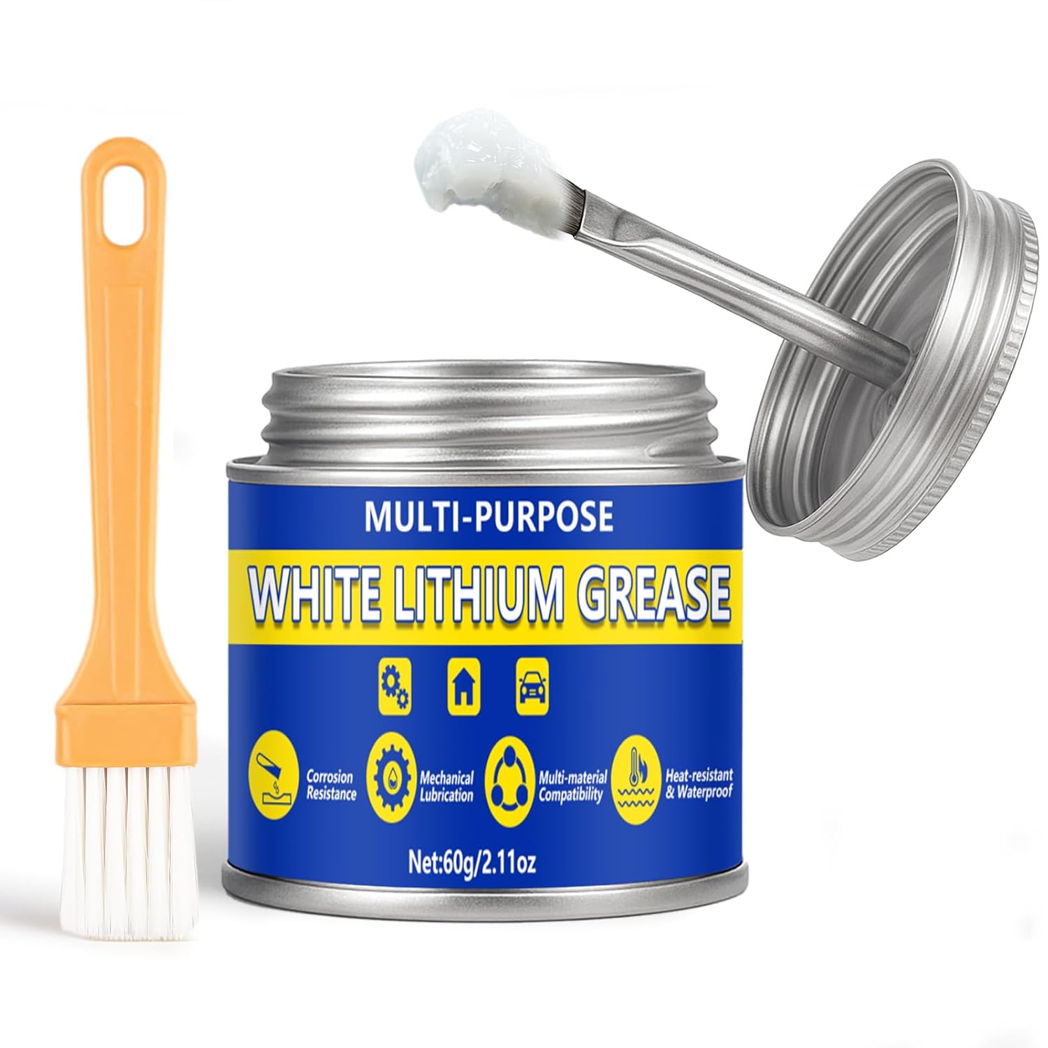 AstraVox Multi-Purpose White Lithium Grease, 60ml Automotive Grease with Brush for Hinges, Wheel