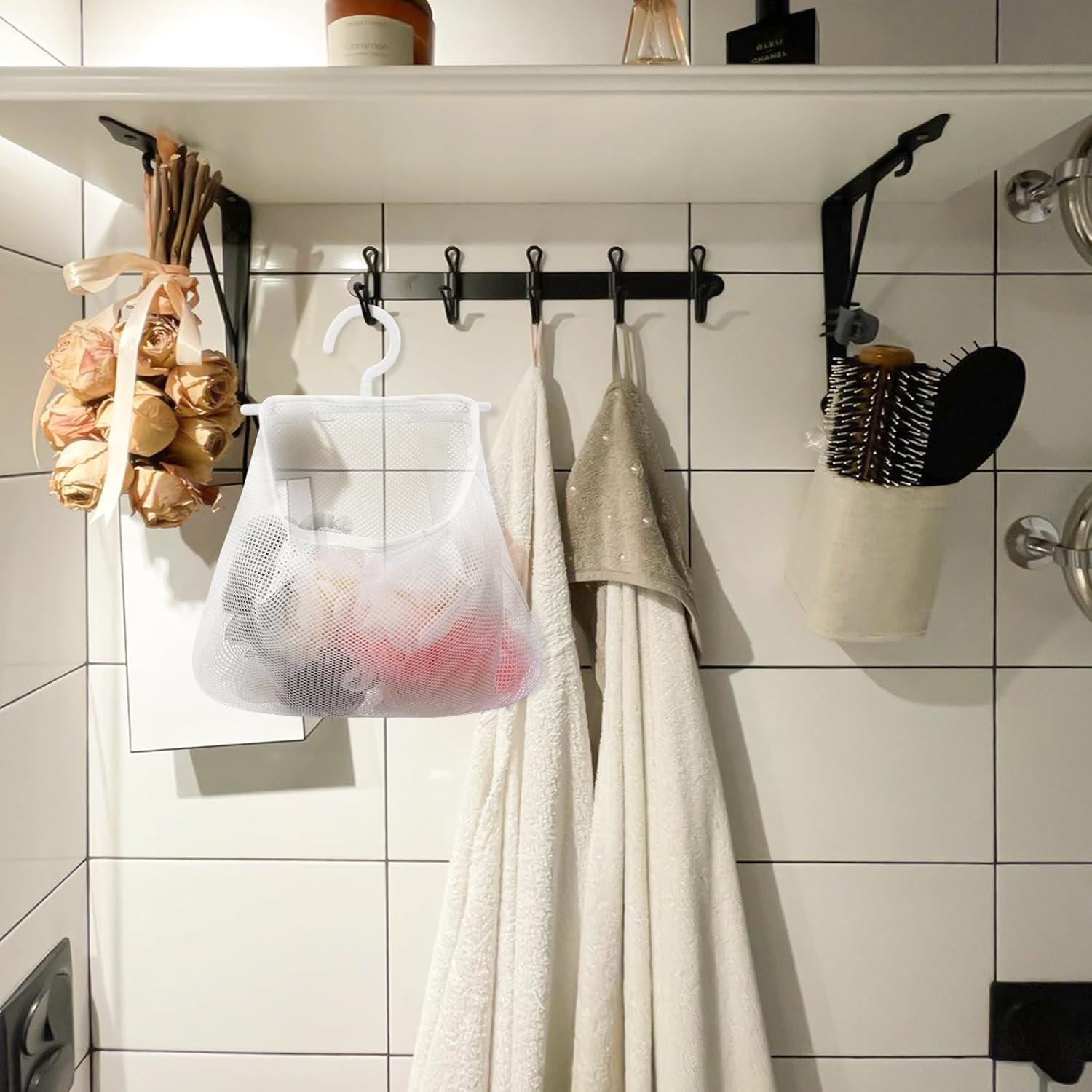 Cabilock 2pcs Multi-functional Hanging Mesh Bag Breathable Laundry Storage Bag for Bathroom Kitchen