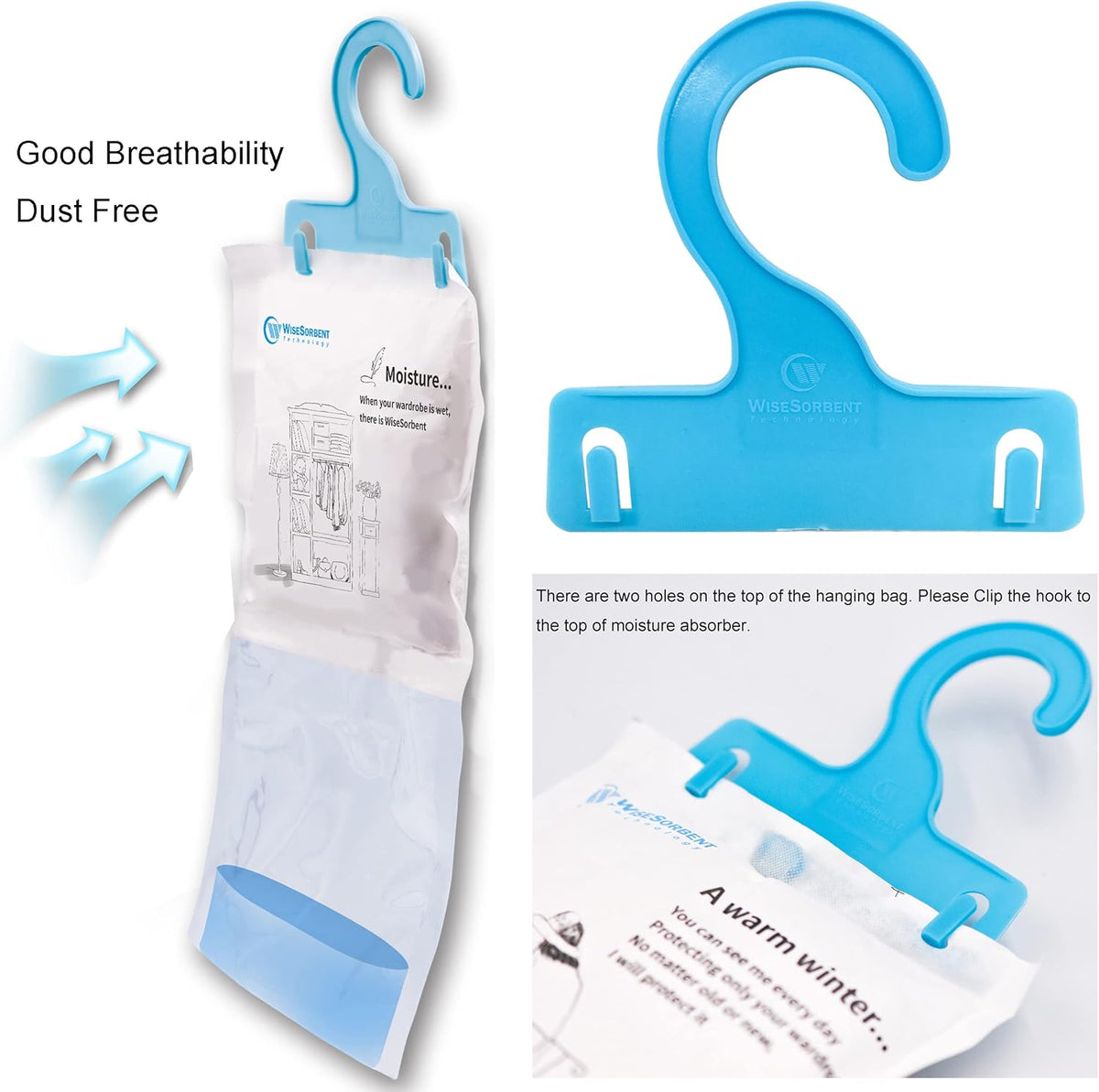 12 Pack (7 oz. ea.) Moisture Absorber Refill Hanging Bags, Moisture Absorber Packets with Reusable