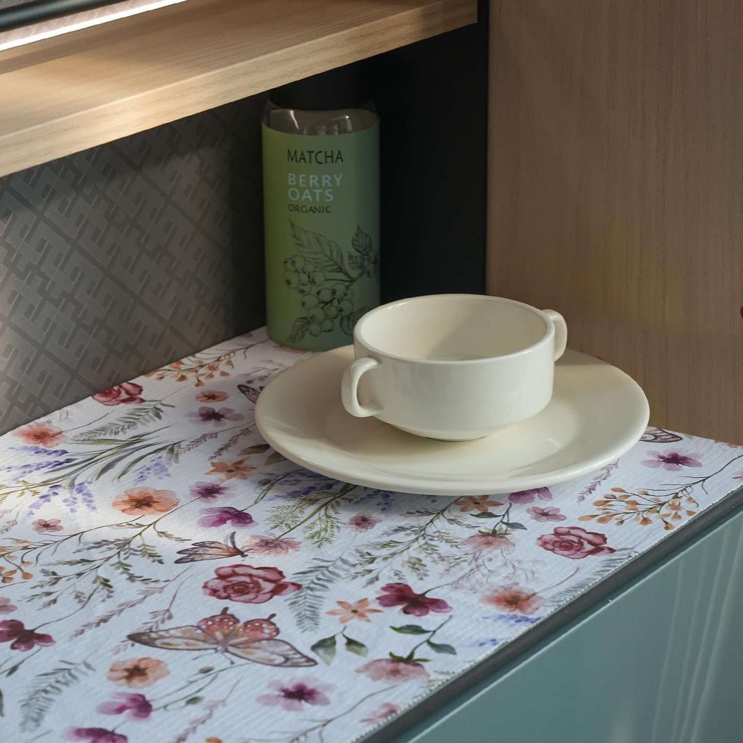 Floral Drawer and Shelf Liner for Kitchen Cabinets,16IN x 20FT Non-Adhesive and Strong Non-Slip