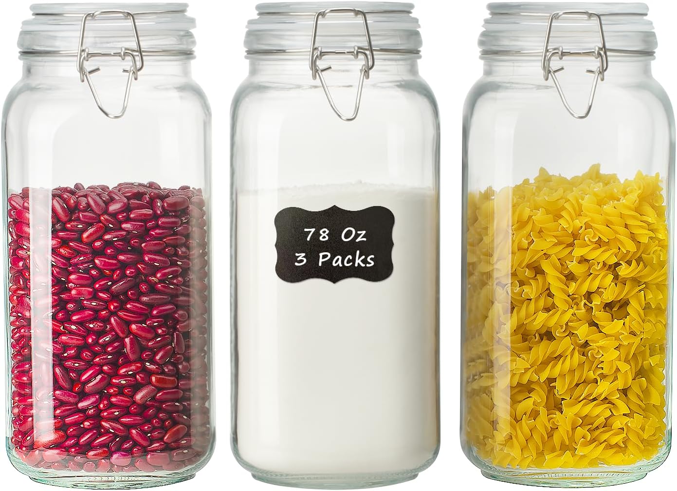 78oz Glass Food Storage Jars with Airtight Clamp Lids, 3 PCS Food Storage Canister for Kitchen &
