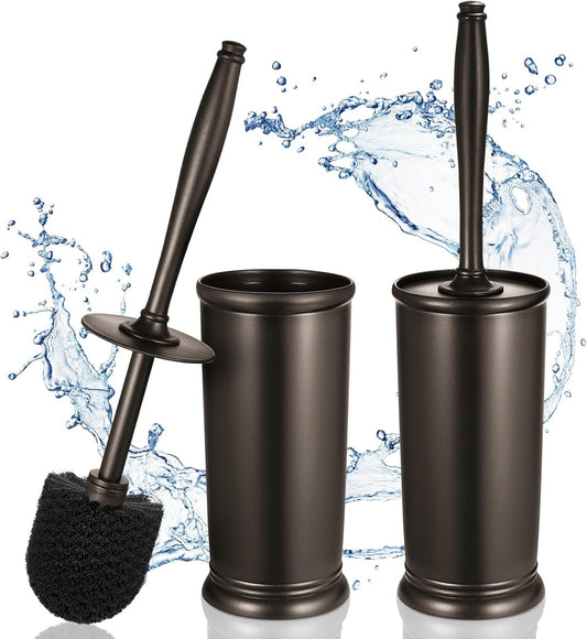 HAMITOR Toilet Bowl Brush Holder Set: 2 Pack Modern Deep Cleaning Bathroom Toilet Scrubber with
