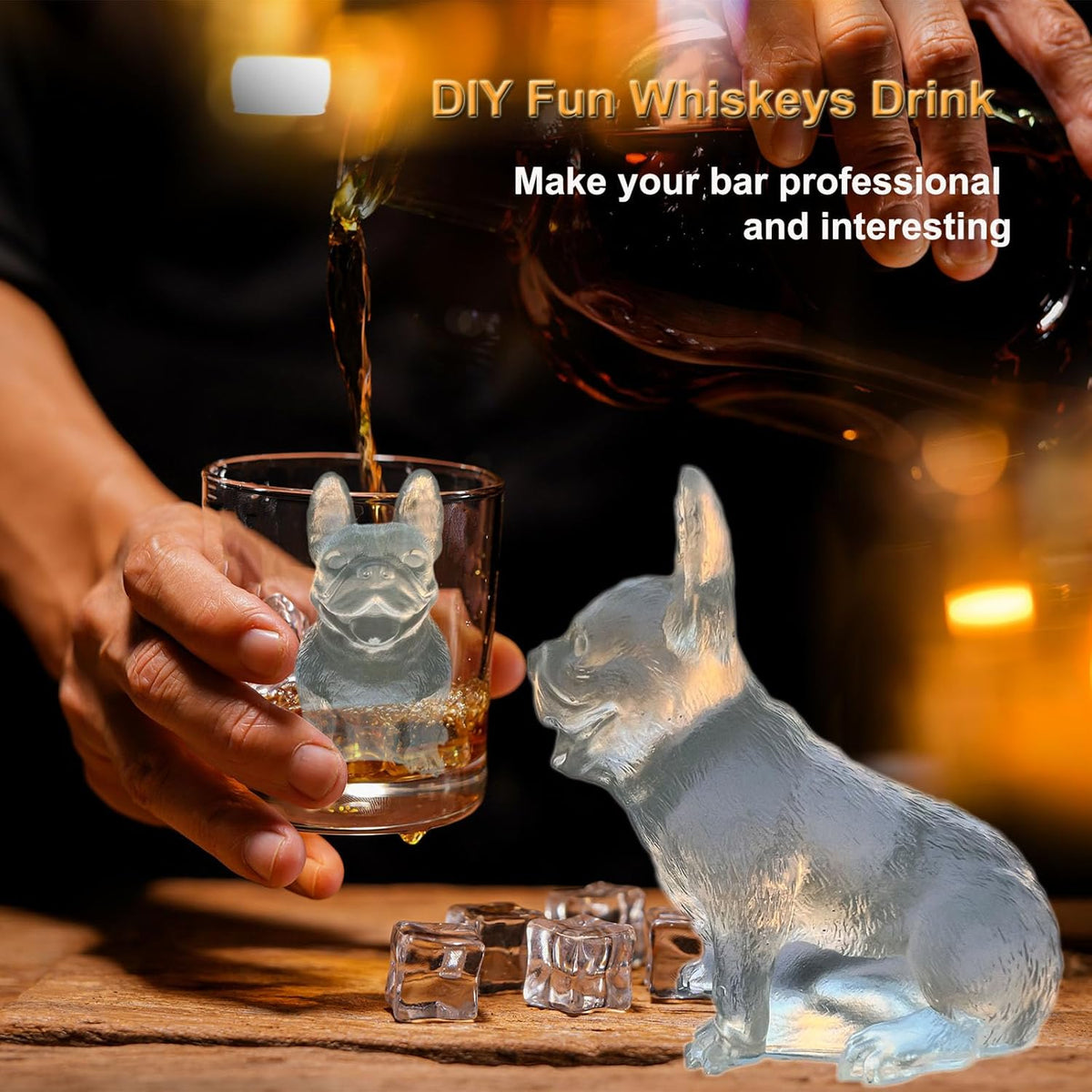 3D French Bulldog Ice Cube Molds Tray Silicone for Whiskey, Cocktail, Coffee Juice Drink; Fun