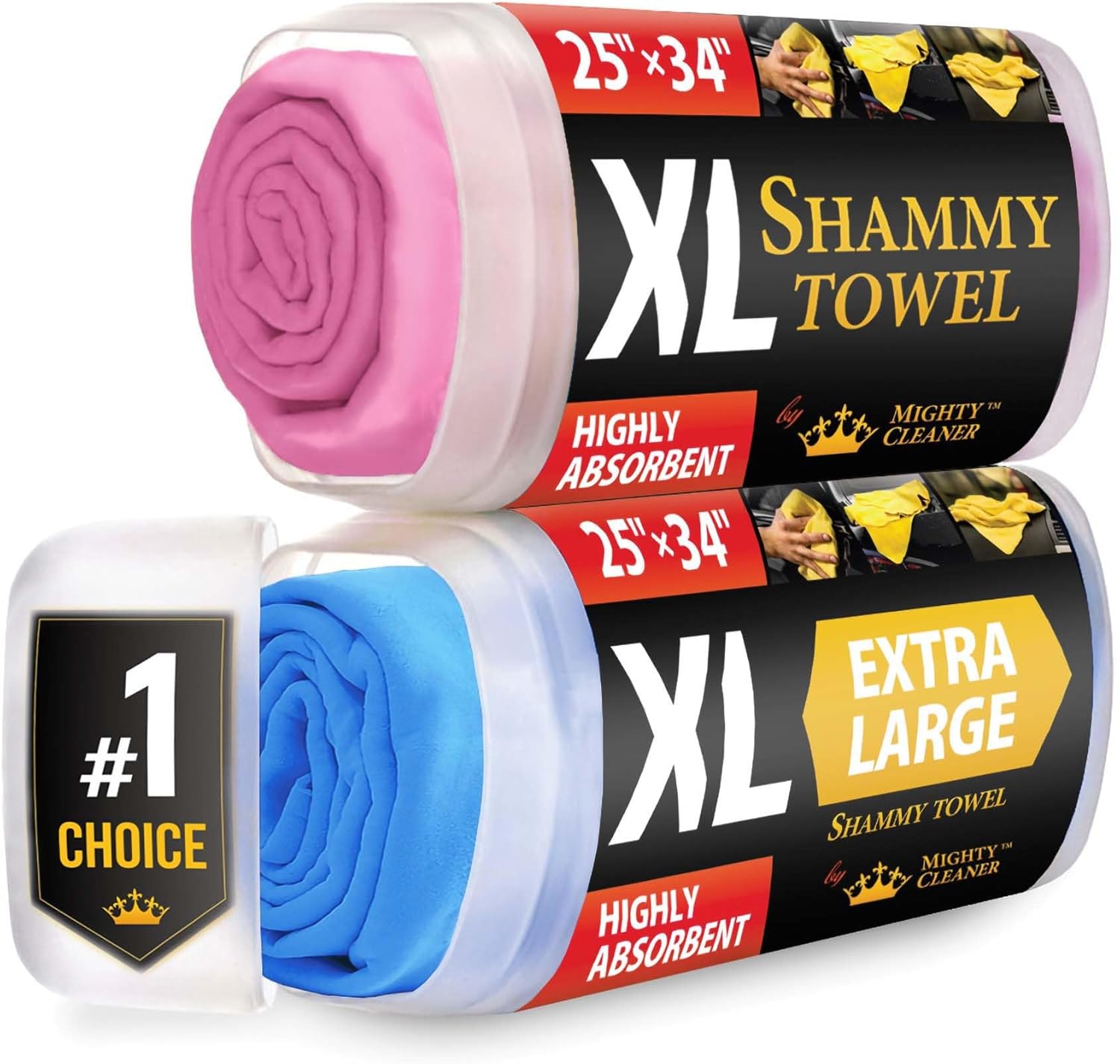 Premium XL Shammy Towel for Car - 2pk (34"x25") - Super Absorbent Chamois Cloth for Drying - Spots