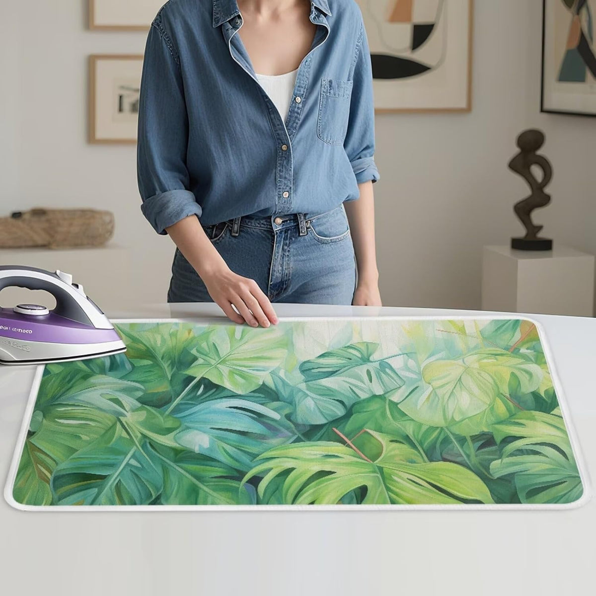 Green Ironing Mat Portable Ironing Pad Monstera Leaf 32 x 16 Inch Large Ironing Mat for Table Top