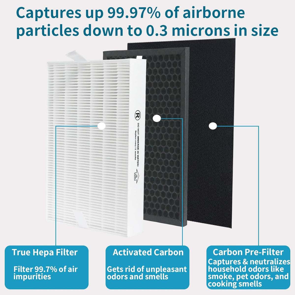 True HEPA Replacement Filter Kit Compatible with Honeywell HPA5300B, HPA5350 & PowerPlus HPA3300