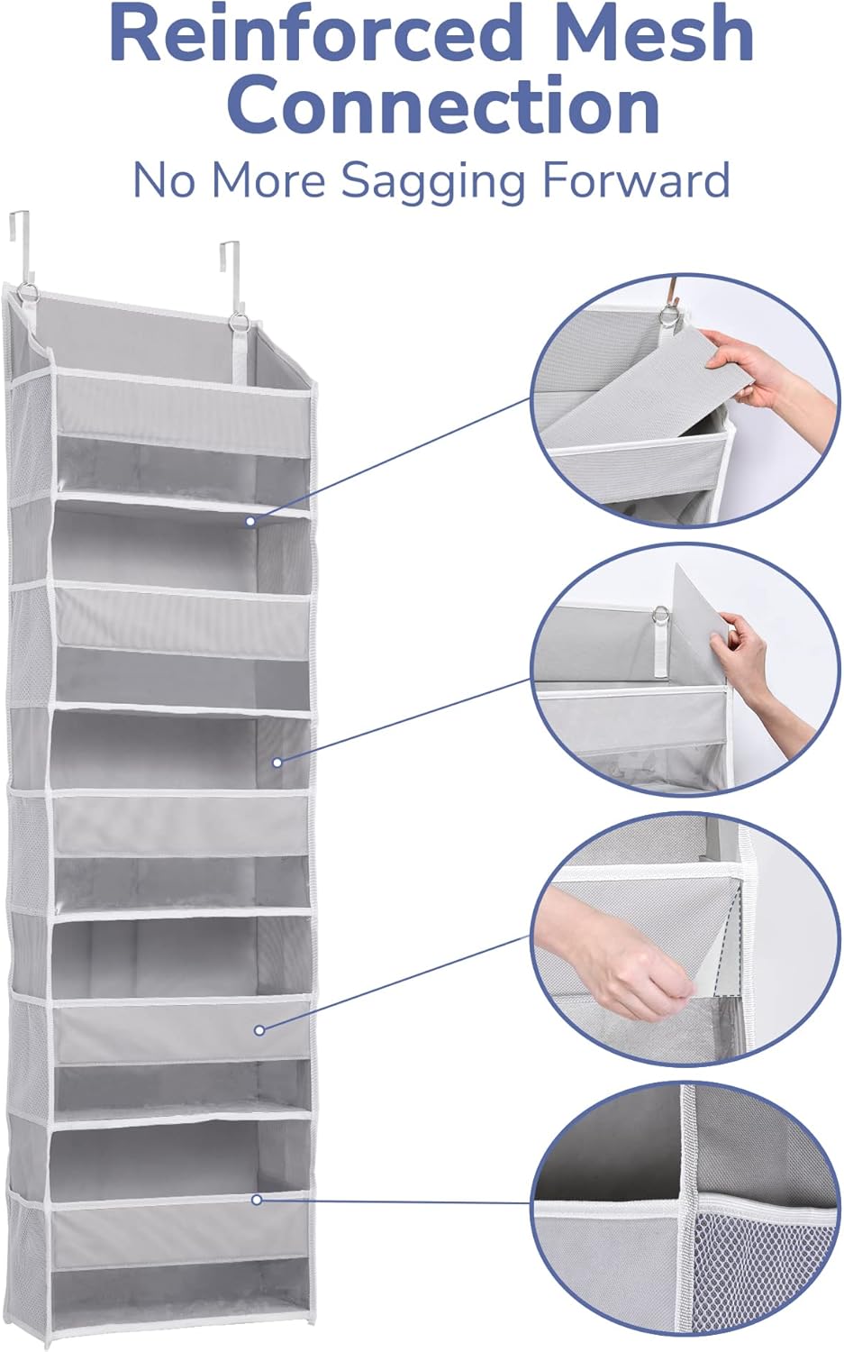 ULG 1 Pack Over Door Organizer with 5 Large Pockets 10 Mesh Side Pockets, 44 lbs Weight Capacity