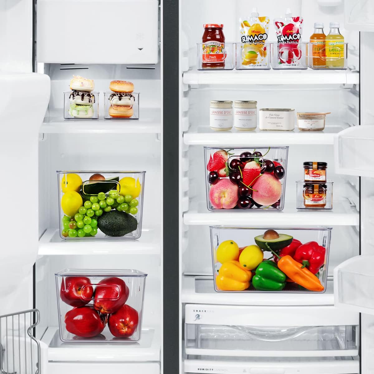 Set of 8 Clear Plastic Storage Bins, 4 Large and 4 Small Stackable Storage Containers for Pantry