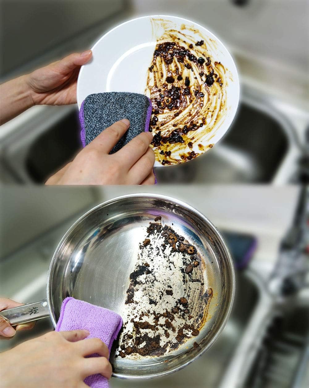 UPSTAR Dish Sponges Kitchen, Microfiber Cleaning Scrubber for Dishwashing, Sink, Basin and