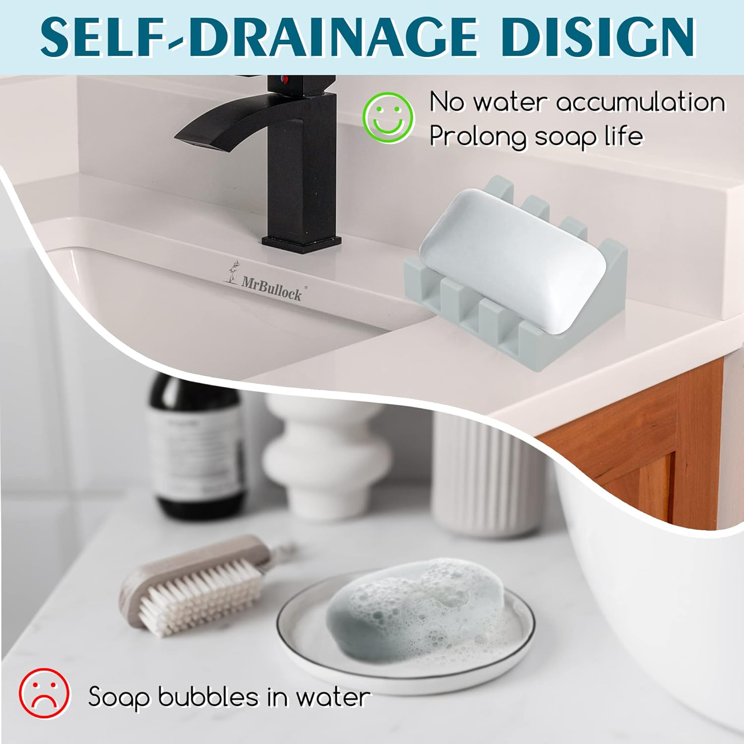 Silicone Soap Dish for Bar Soap Holder for Shower Bathroom Self Draining Waterfall Drying Tray Keep