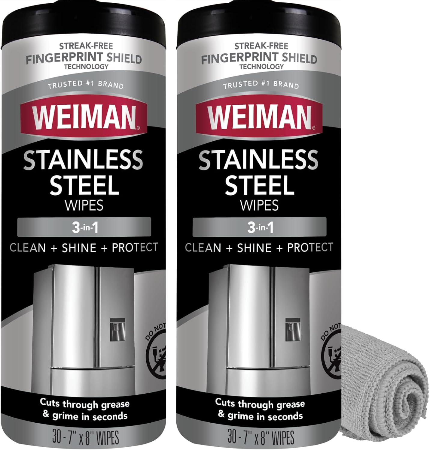 Weiman Stainless Steel Cleaner and Polish Wipes Bundle with Microfiber Cloth-Removes Fingerprints