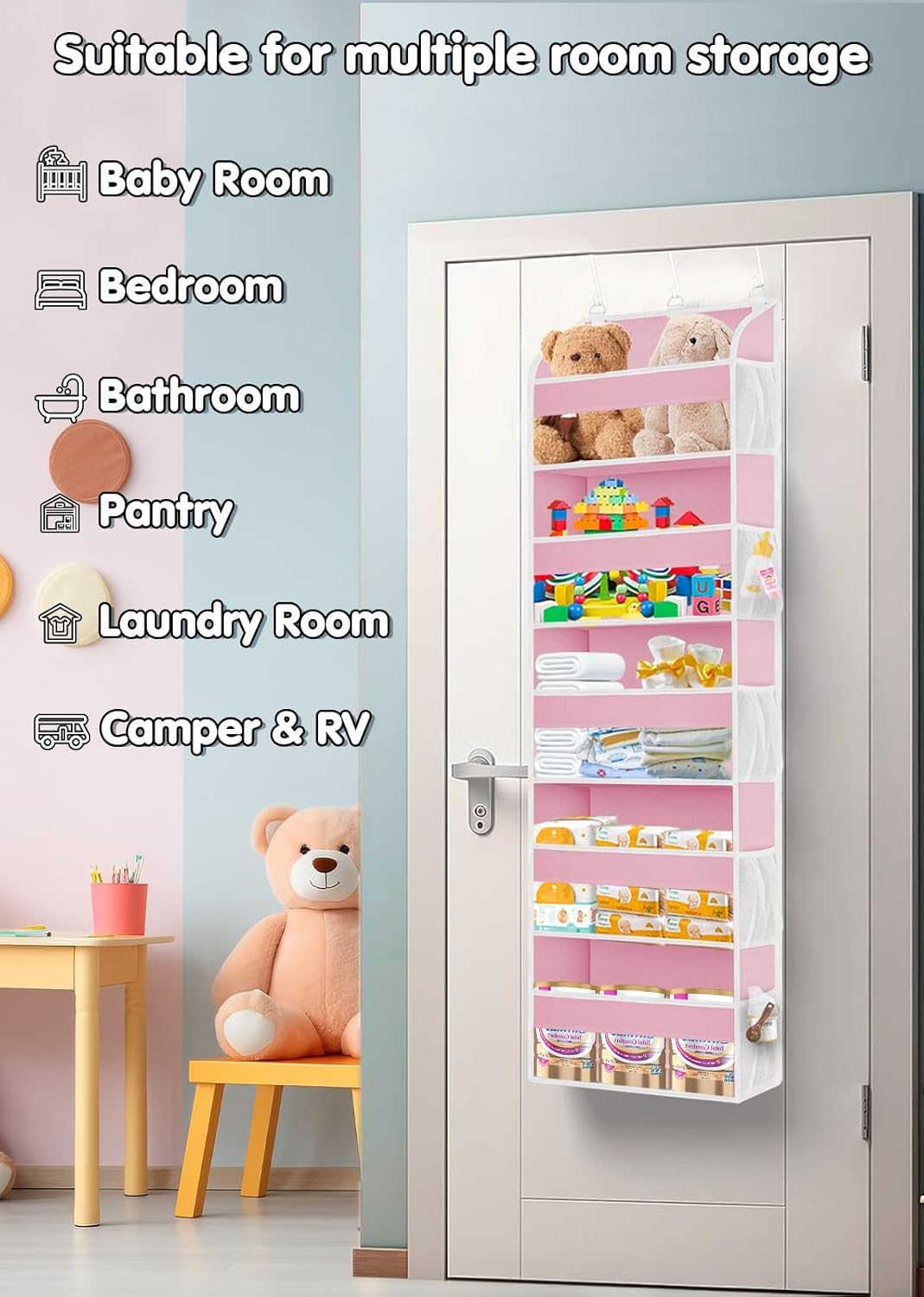 2 Pack Over The Door Storage Organizer with 5 Pockets 10 Mesh Pockets, 44 lbs Weight Capacity Door
