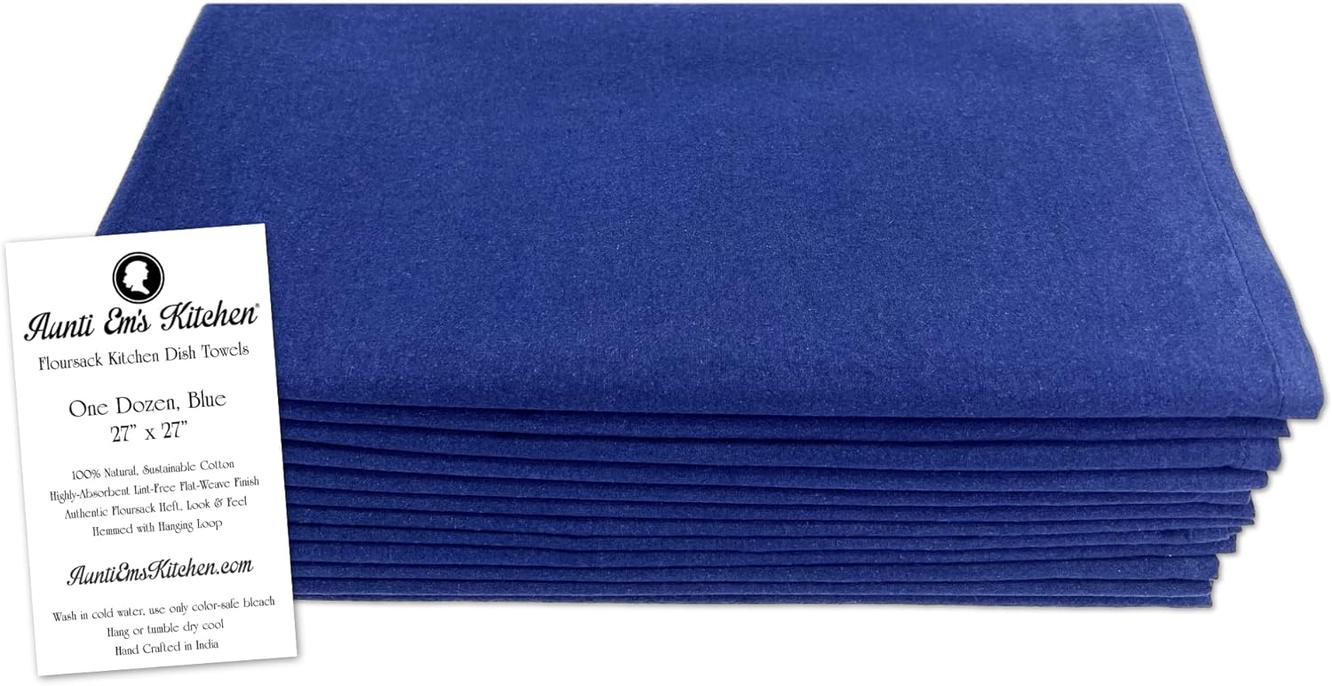 Aunti Em's Kitchen Flour Sack Dish Towels - Natural Cotton for Embroidery and Drying Glass, Hand