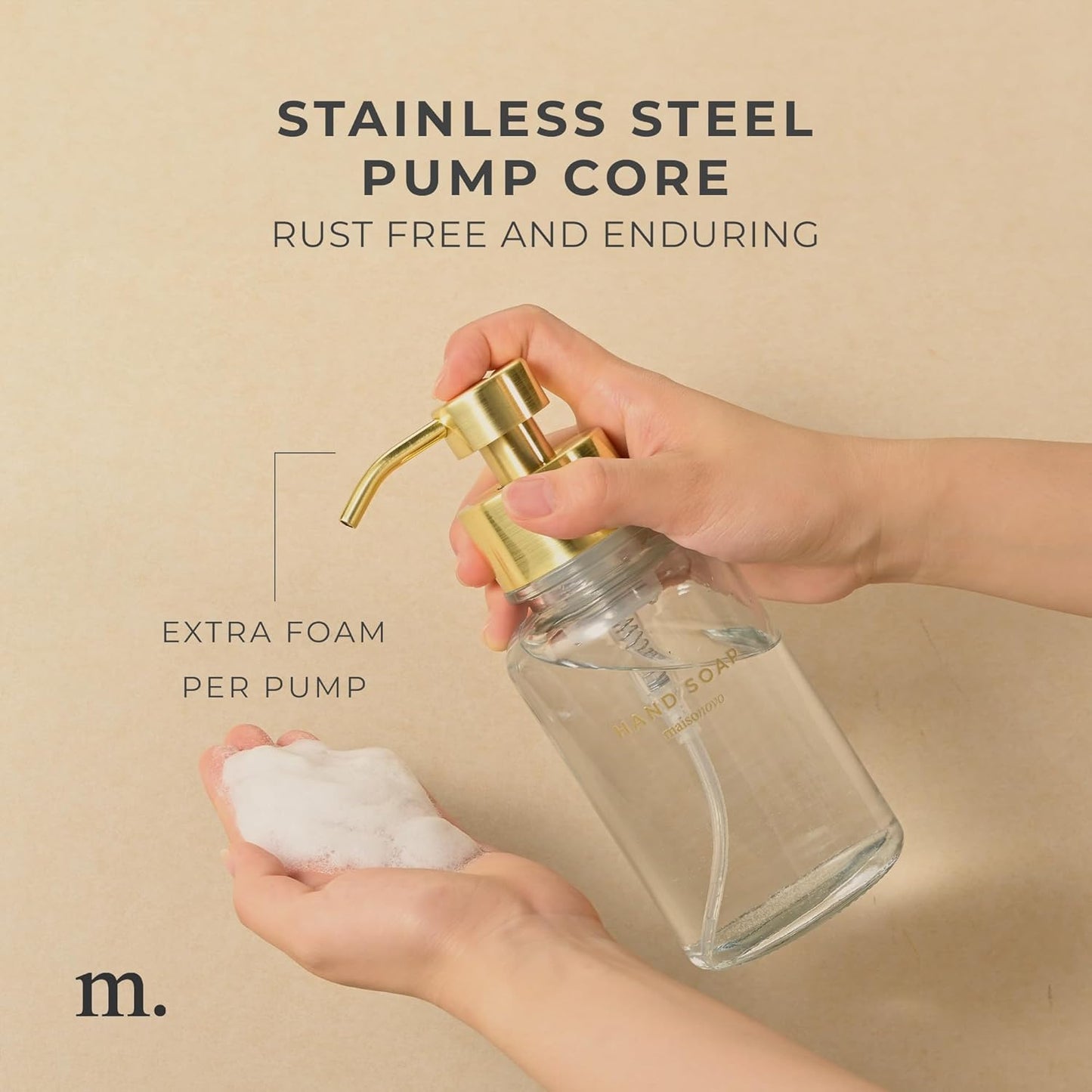 MaisoNovo Glass Foaming Hand Soap Dispenser 14 Oz | Gold Foaming Soap Dispenser Clear Bottle Gold