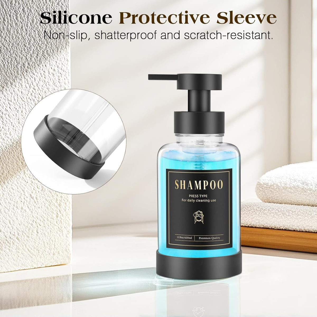 Luxspire Foaming Soap Dispenser, Glass Foam Pump Soap Dispenser, Non-Slip Hand Soap Dispenser with