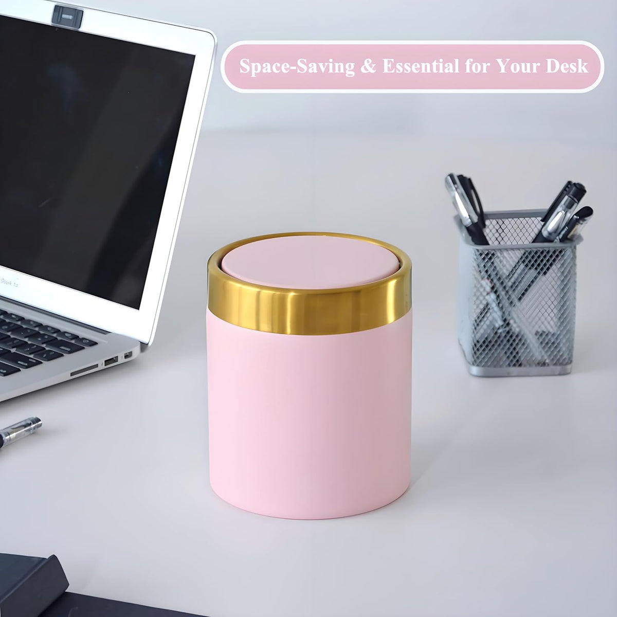 Mini Trash Can with Lid, Metal Small Tiny Mini Trash Bin Can, Mini Countertop Trash Cans for Desk