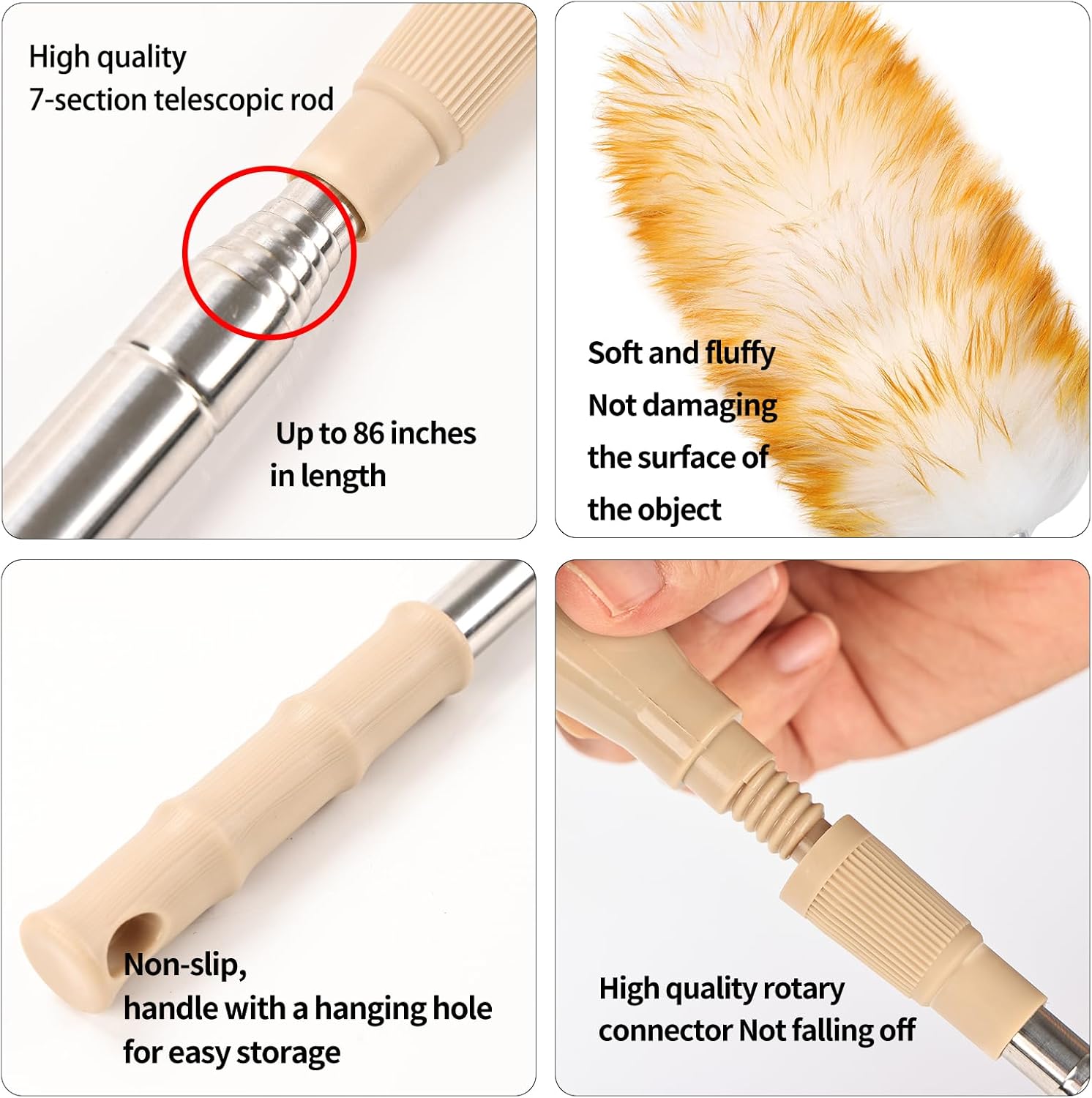 Extendable Cleaning Duster,Extra-Long Telescoping Feather Dusters with Stainless Steel Extension