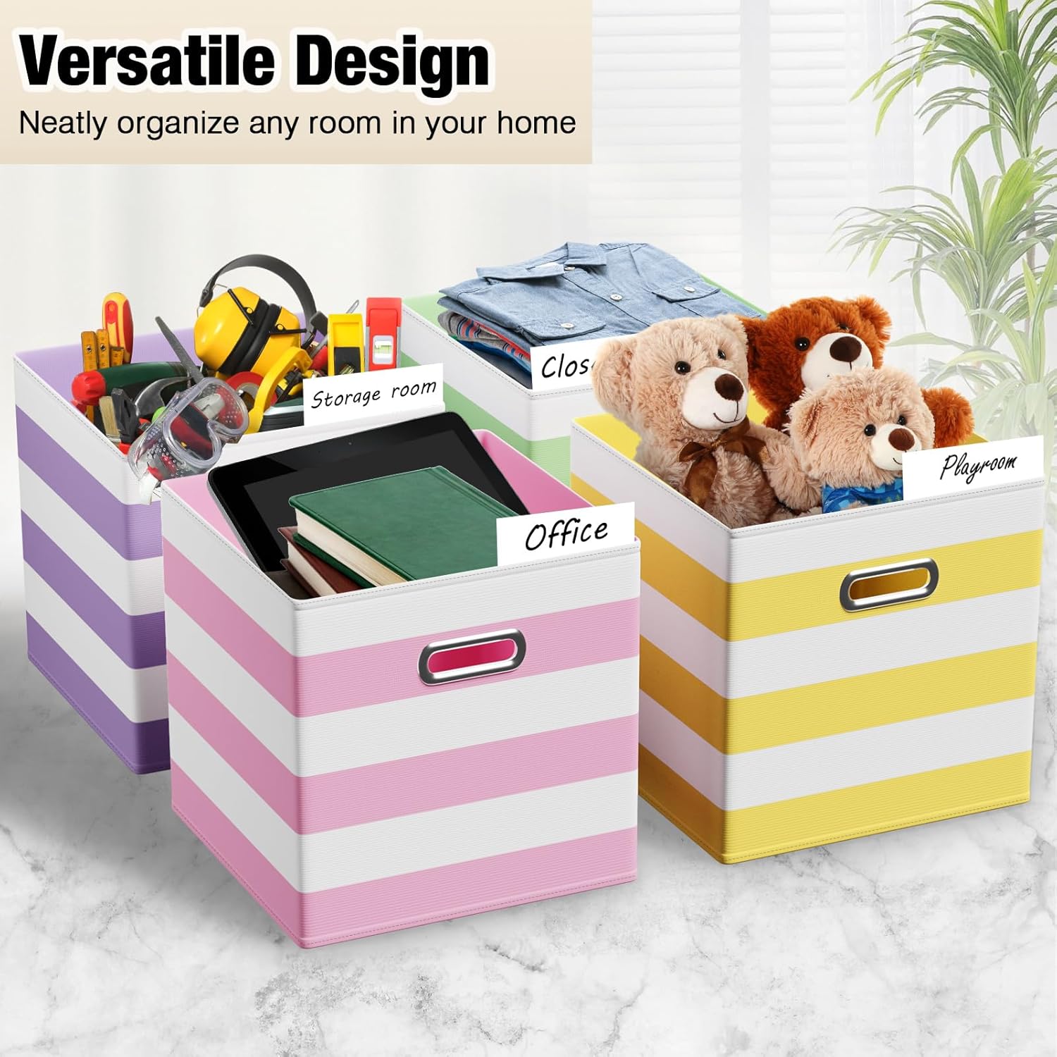 6 Pcs Fabric Storage Cubes Bins with Metal Handle Christmas Storage Bin 11 Inch Macaron Colored