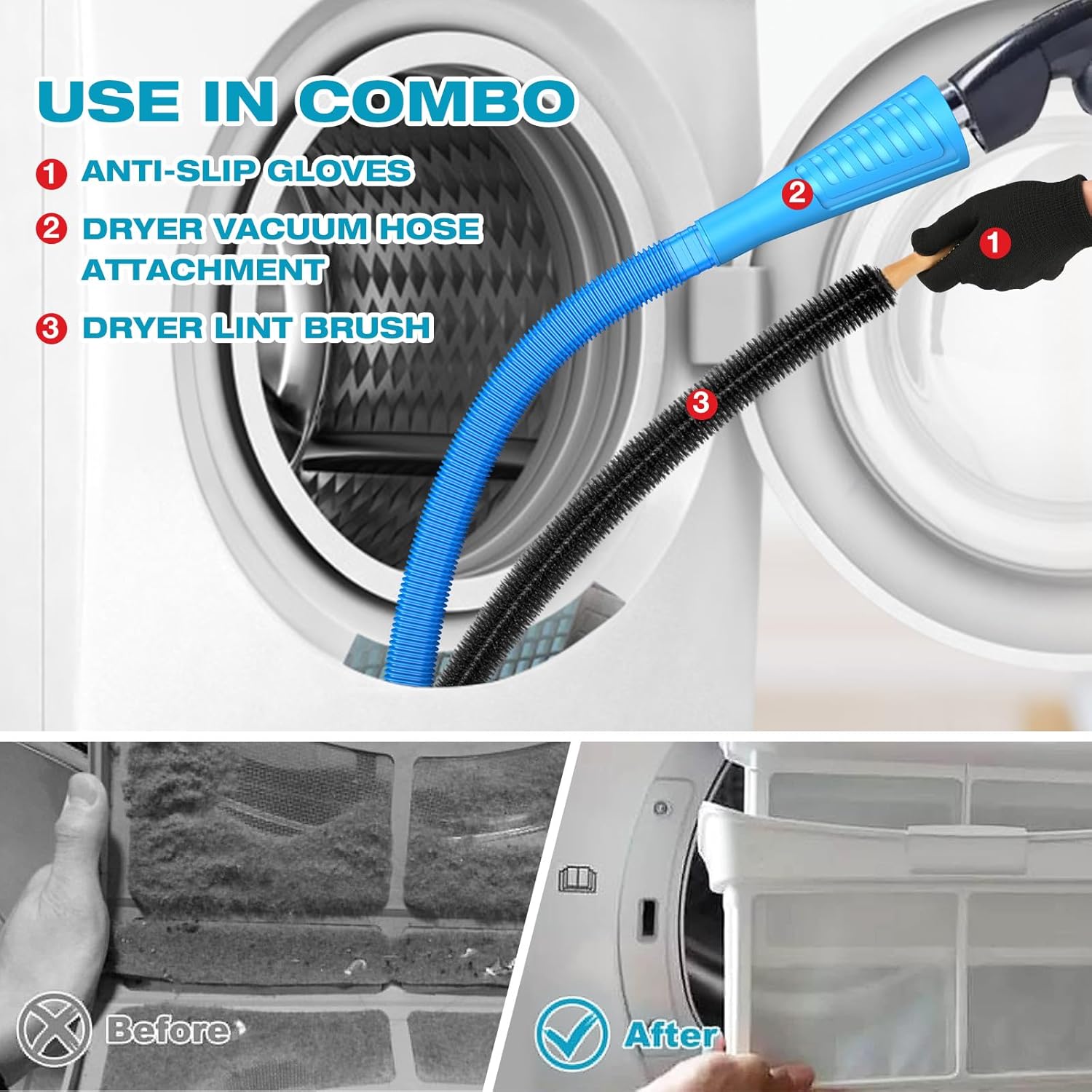 Sealegend 15-Piece 25-Feet Dryer Vent Cleaner Kit, Dryer Cleaning Tools, Omnidirectional Dryer Lint