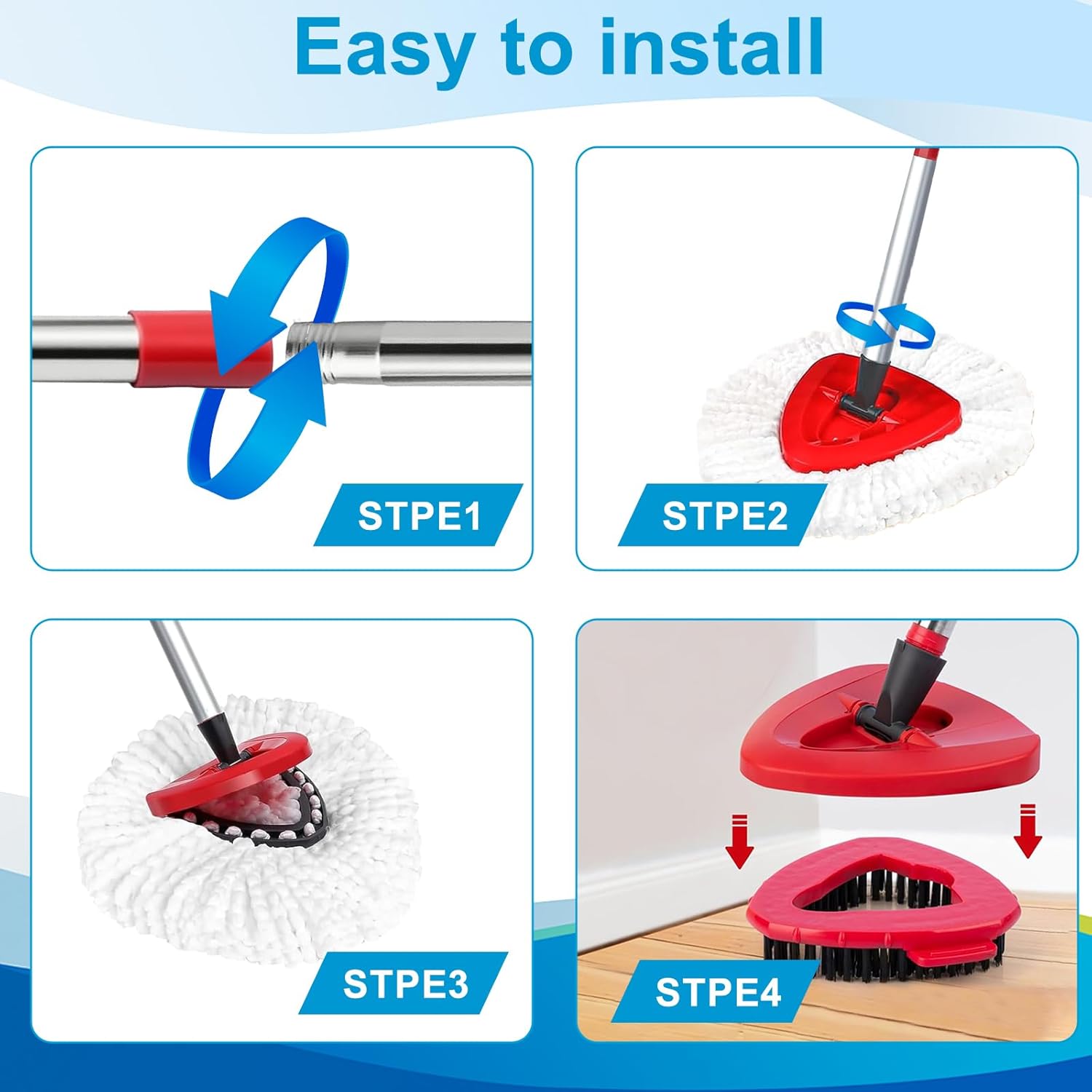 8-Pack Reusable Mop Head Replacement for O Cedar Easywring 1-Tank System, Microfiber Spin Mop