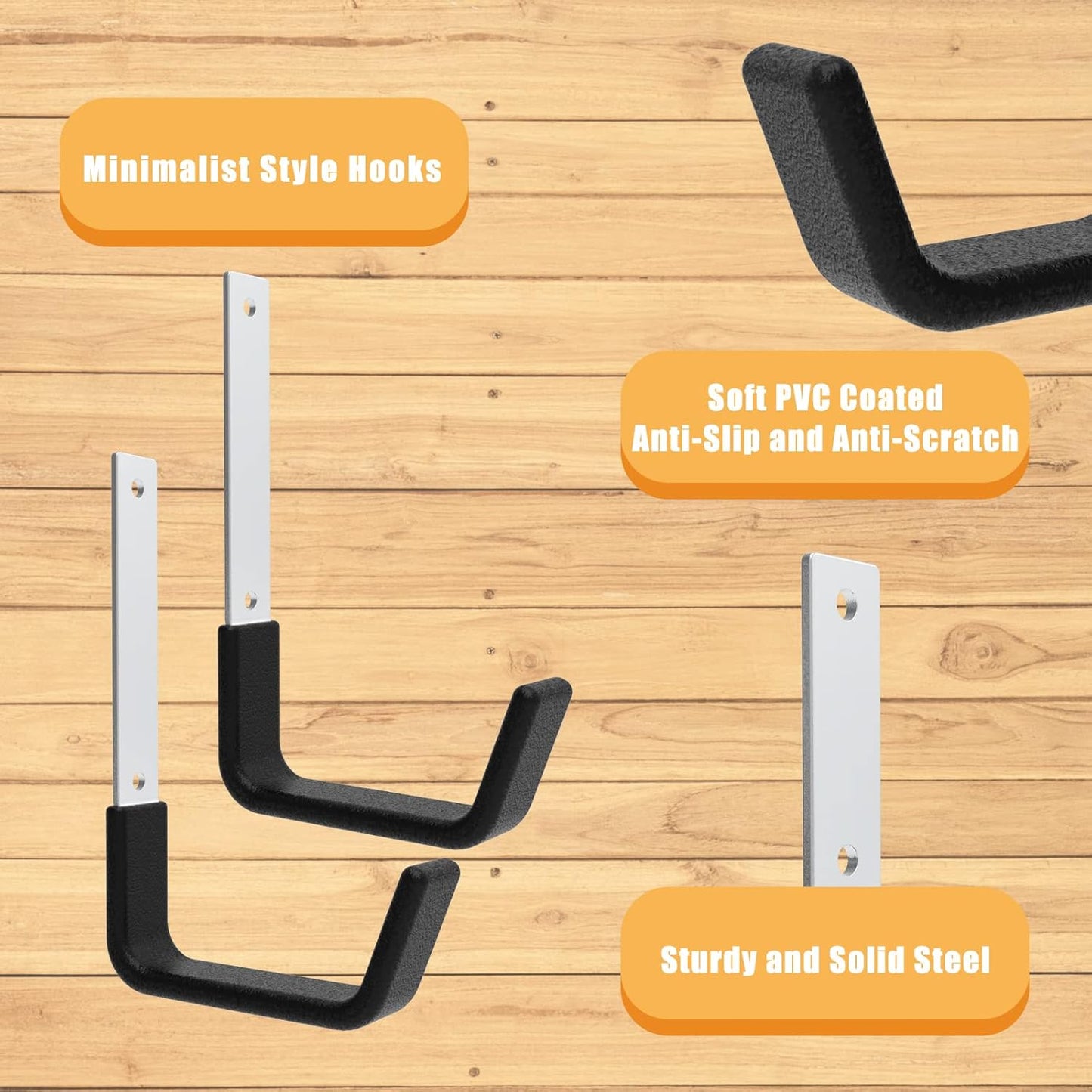 Heavy Duty Utility Hooks for Wall Mount, Garage Wall Hooks, Multi-Use Hose, Bike, Ladder, Chainsaw