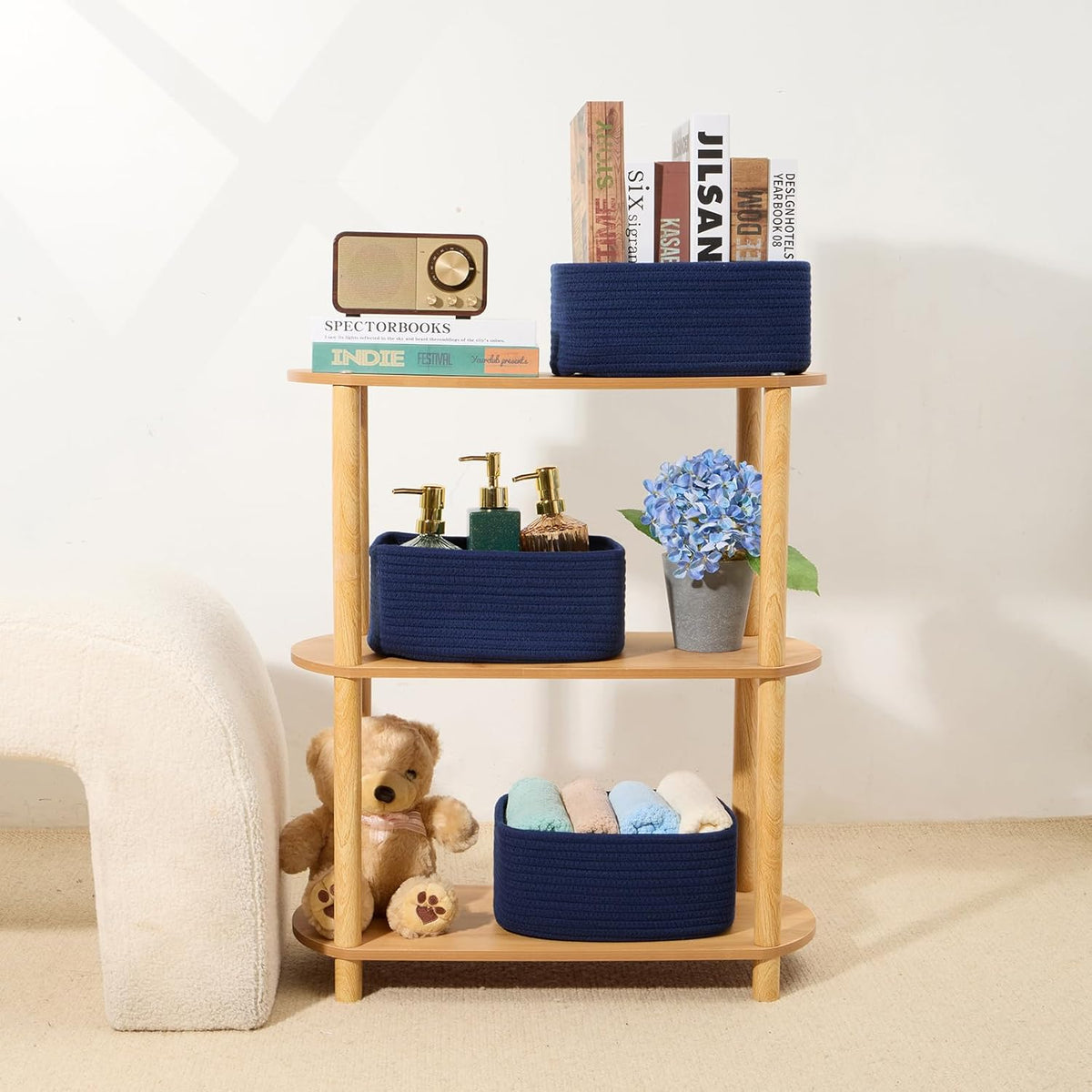 Small Storage Baskets for Organizing | Closet Organizer Bins | Shelf Toy Basket | Woven Rope