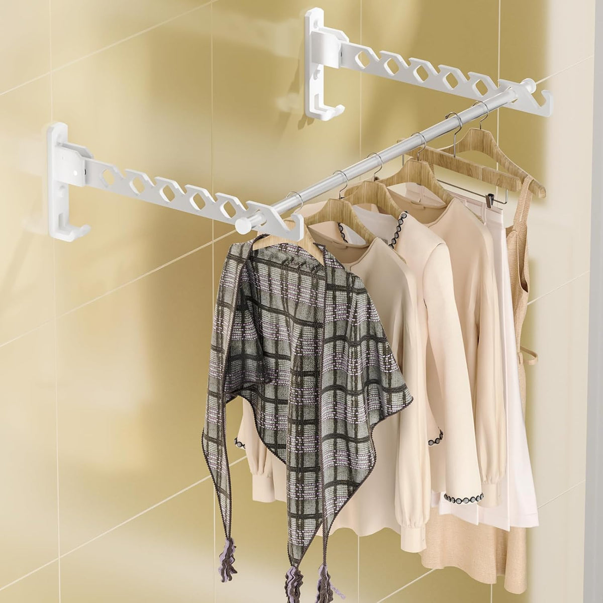 Dr.DJ Wall Mount Coat Hanger Holder White Clothes Drying Organizer Rack Garment Hooks Aluminium
