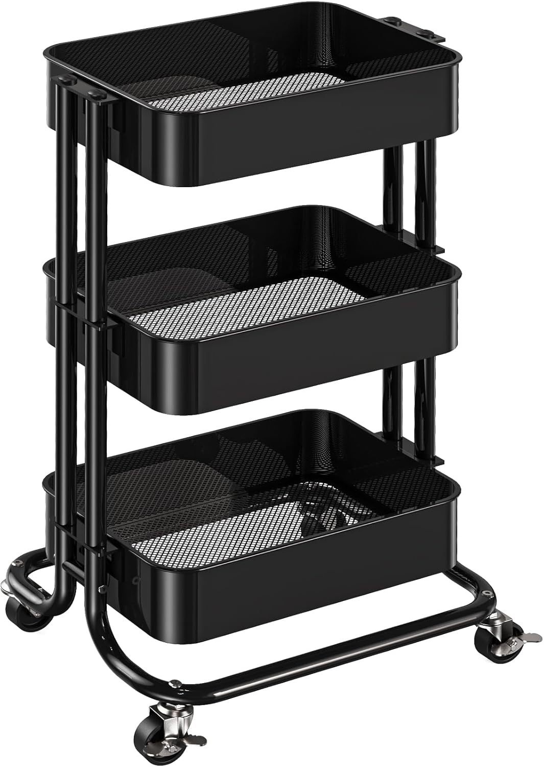 Pipishell 3 Tier Metal Rolling Utility Cart, Heavy-Duty Storage Rolling Cart with 2 Lockable