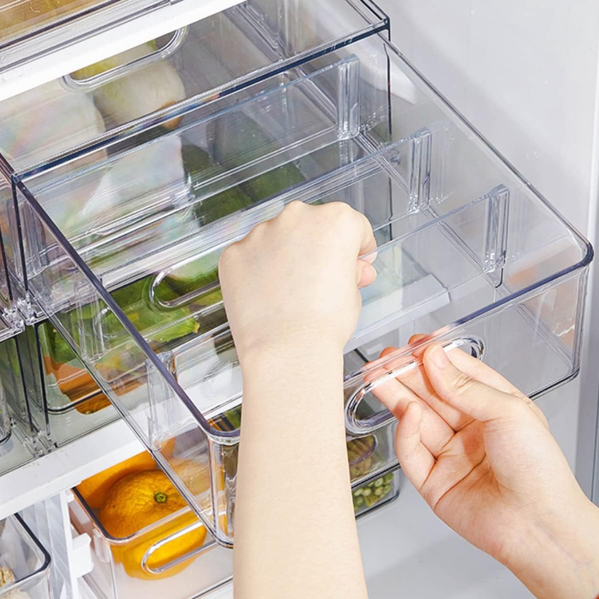 MineSign 2Pack Stackable Fridge Drawers Pull-Out Bins Divided Produce Saver Containers for