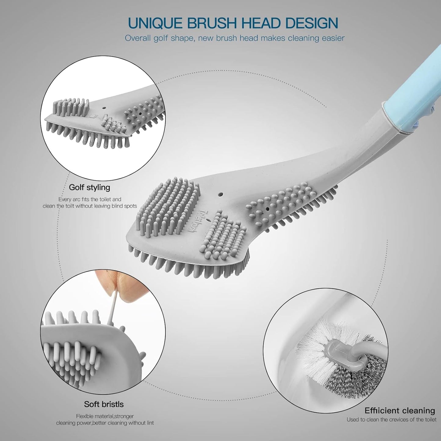 2Pcs Toilet Brush, Slim Compact Bathroom Toilet Scrubber No Dead Corners Silicone Toilet Brush