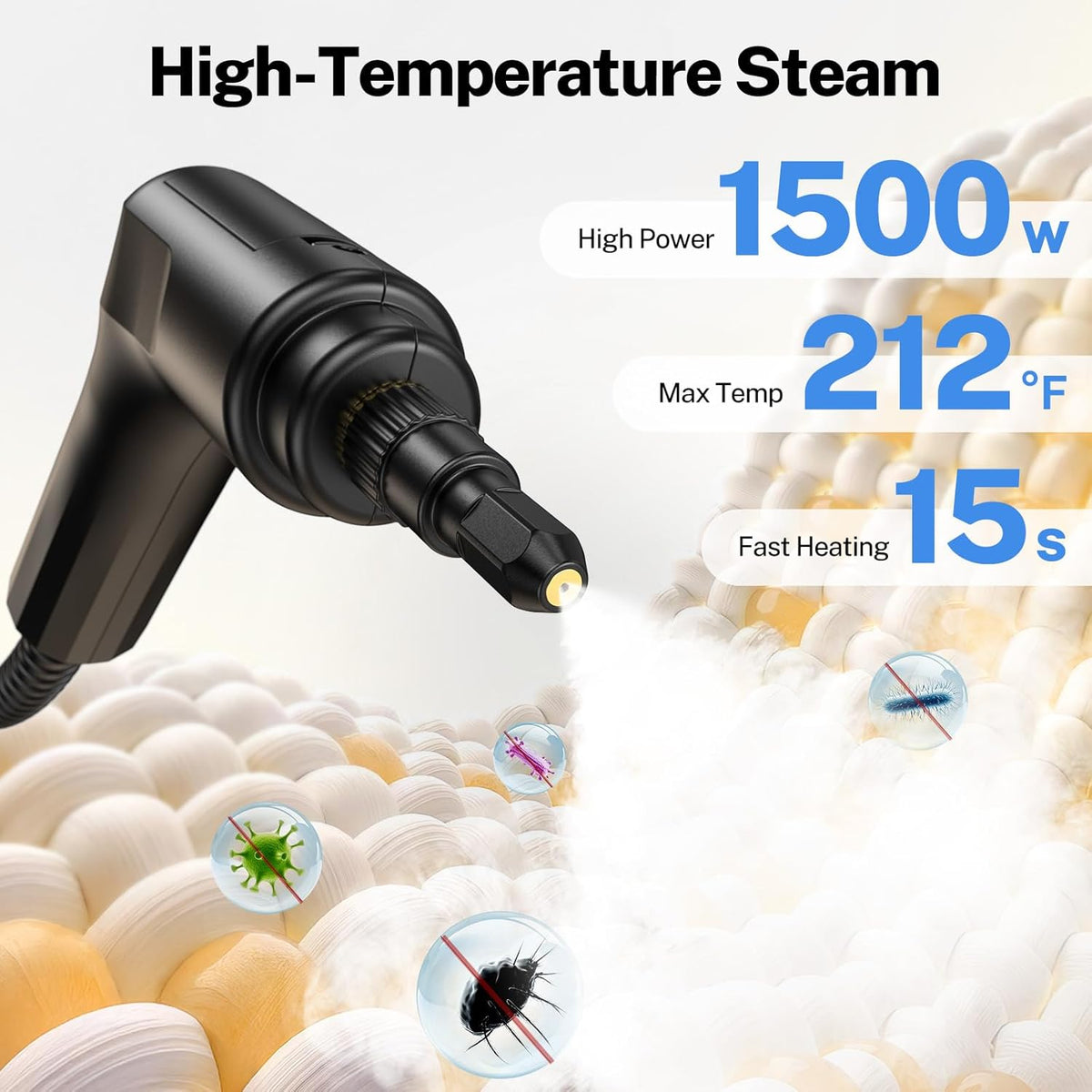 ODSD Steam Cleaner for Home & Car, 3-Level Adjustable Steamer for Cleaning, 15s Heat-Up & 1.6L