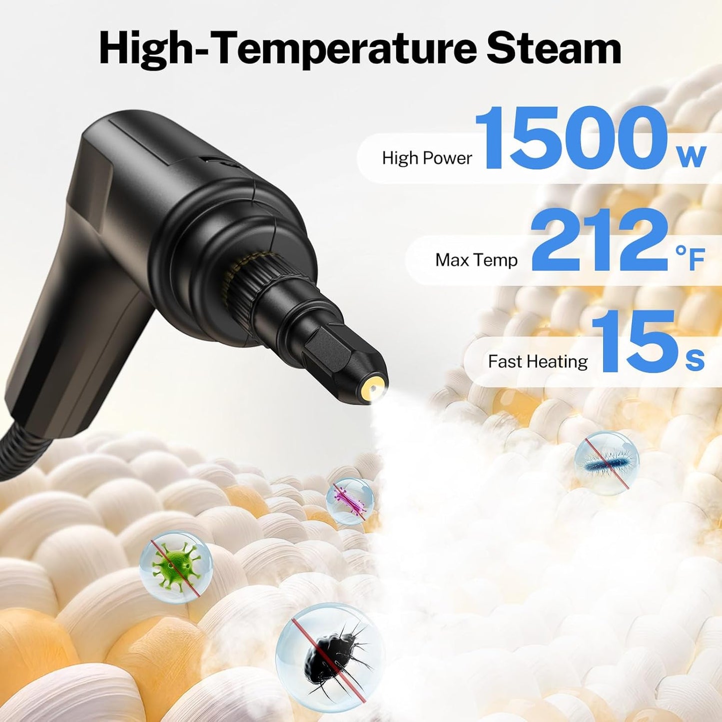 ODSD Steam Cleaner for Home & Car, 3-Level Adjustable Steamer for Cleaning, 15s Heat-Up & 1.6L