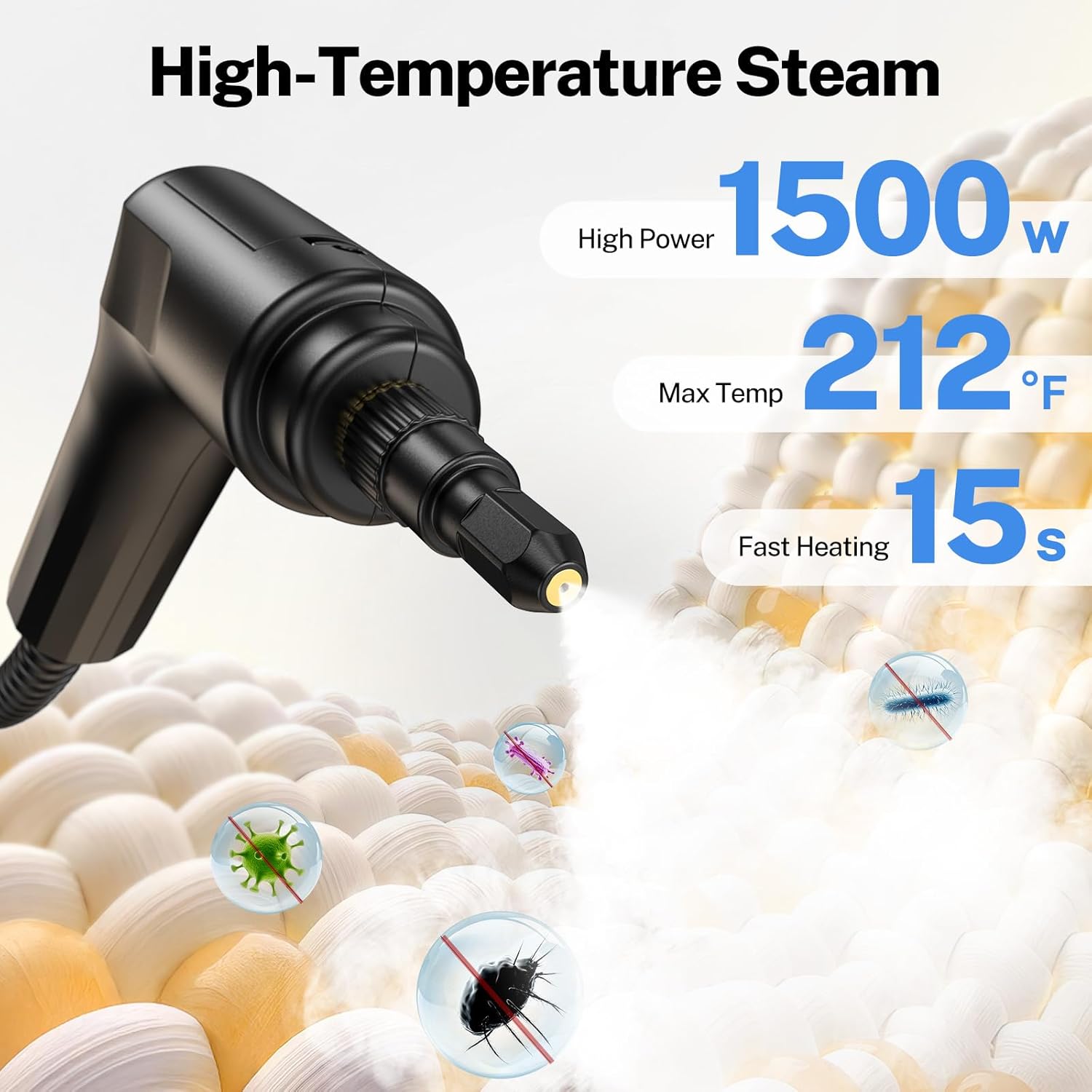 ODSD Steam Cleaner for Home & Car, 3-Level Adjustable Steamer for Cleaning, 15s Heat-Up & 1.6L